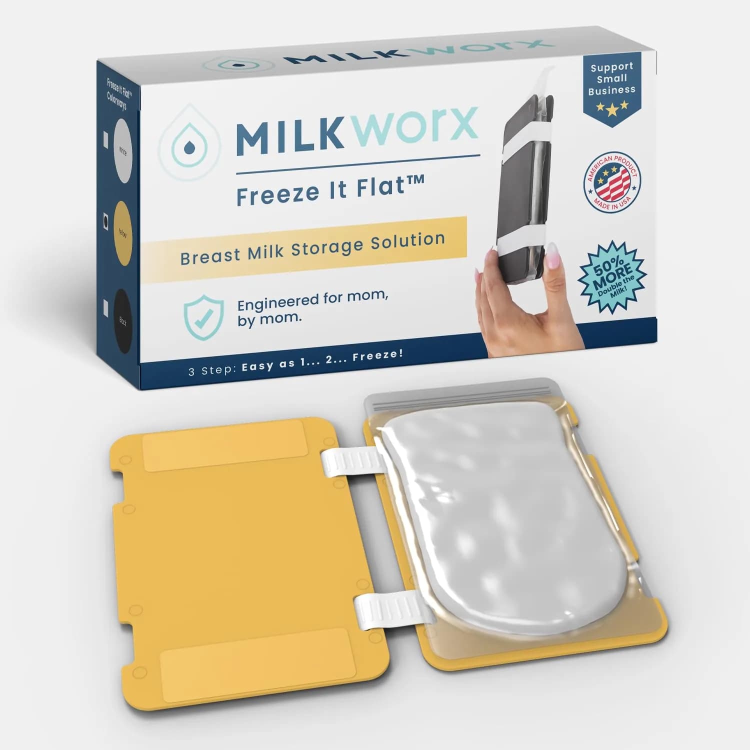MILKWORX Freeze It Flat Breastmilk Freezer Storage System Yellow Single 1-pk | Space-Saving Organizer for Breast Milk Storage Bags - main product image