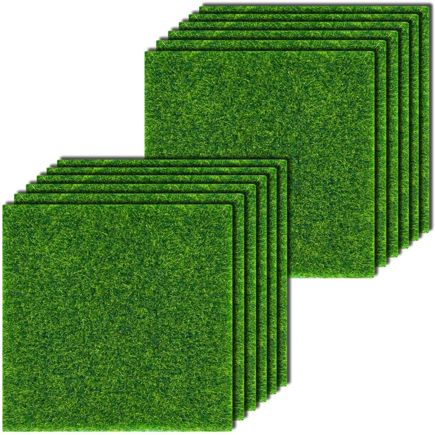 KISEER 12 Pack Artificial Grass Mats 15cm x 15cm (6" x 6") | Miniature Garden Crafting Supply - main product image