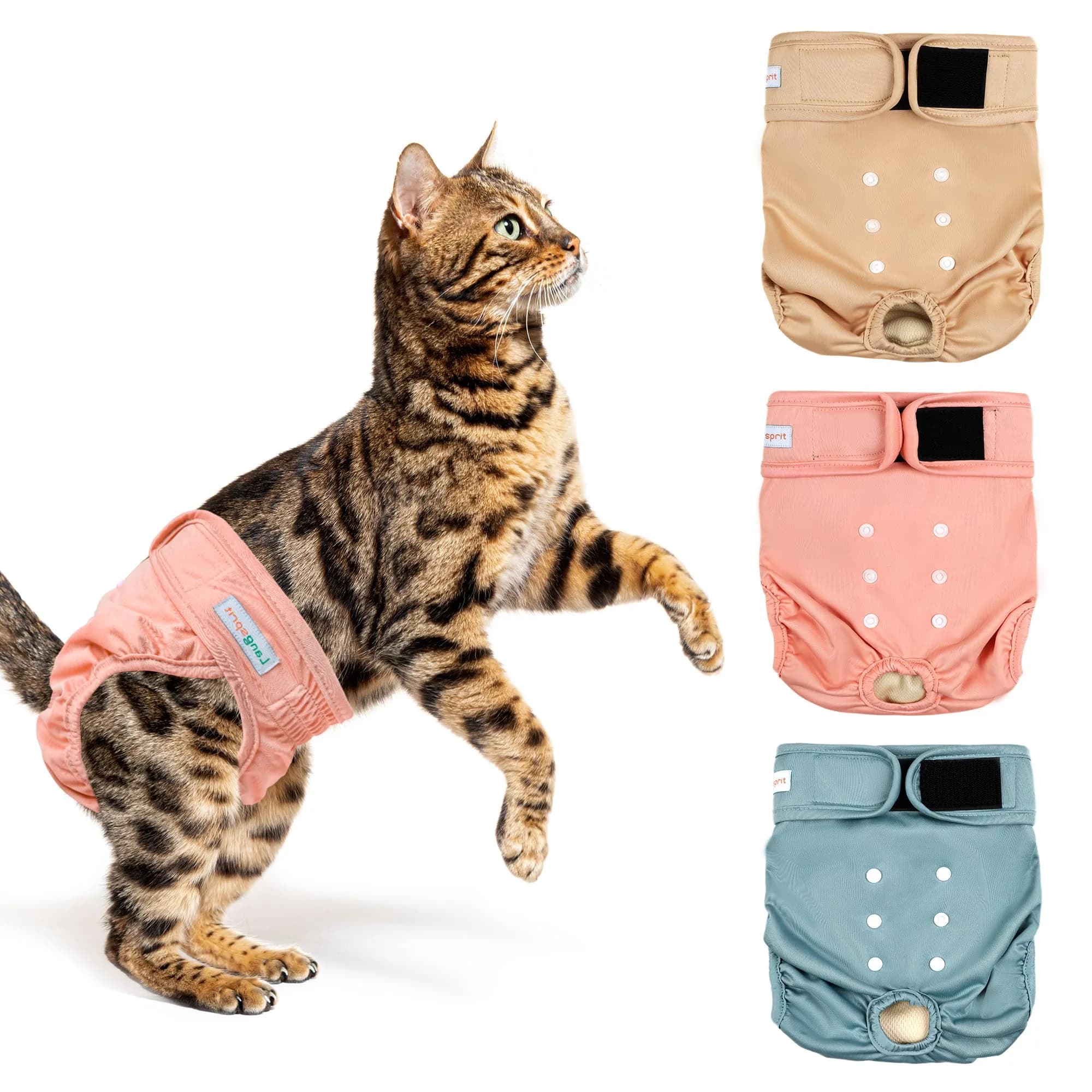 Langsprit Reusable Cat Diapers Large Waist 16-18 inches | Washable & Leak-Free for Male & Female Cats