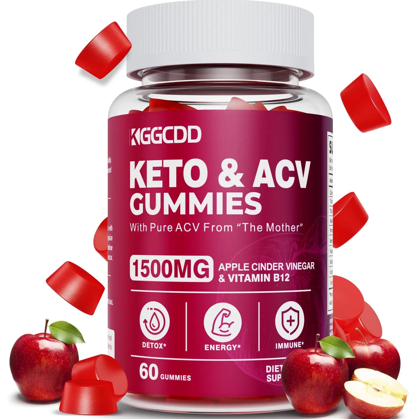 KGGCDD Keto ACV Gummies 1500MG | Apple Cider Vinegar Gummies for Weight Loss, Vegan & Gluten-Free