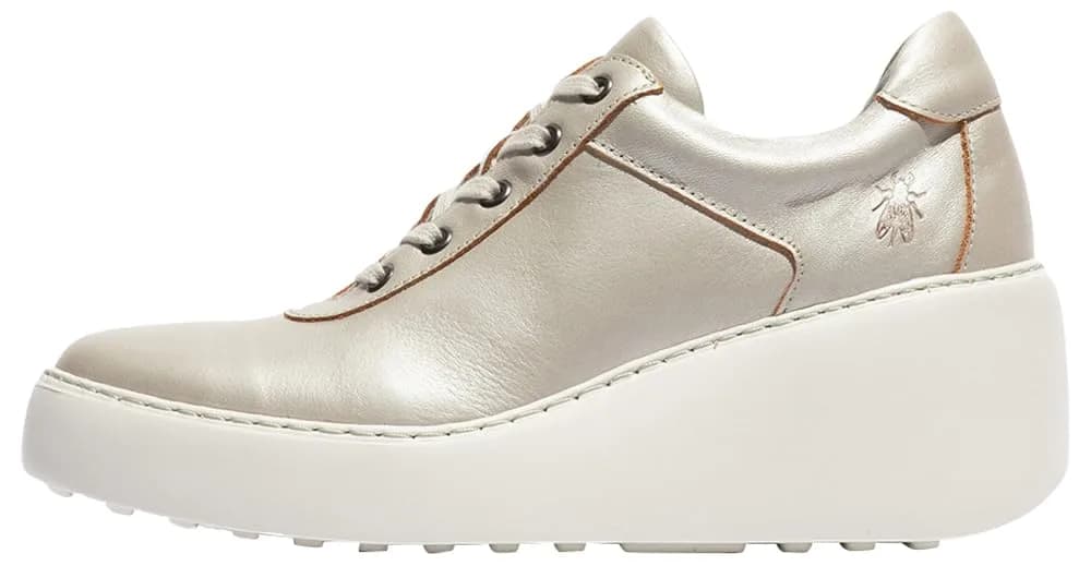 Fly London Dipo638fly Women's Silver Sneakers | 2.5 Inch Wedge Heel, Genuine Leather, Casual Comfort