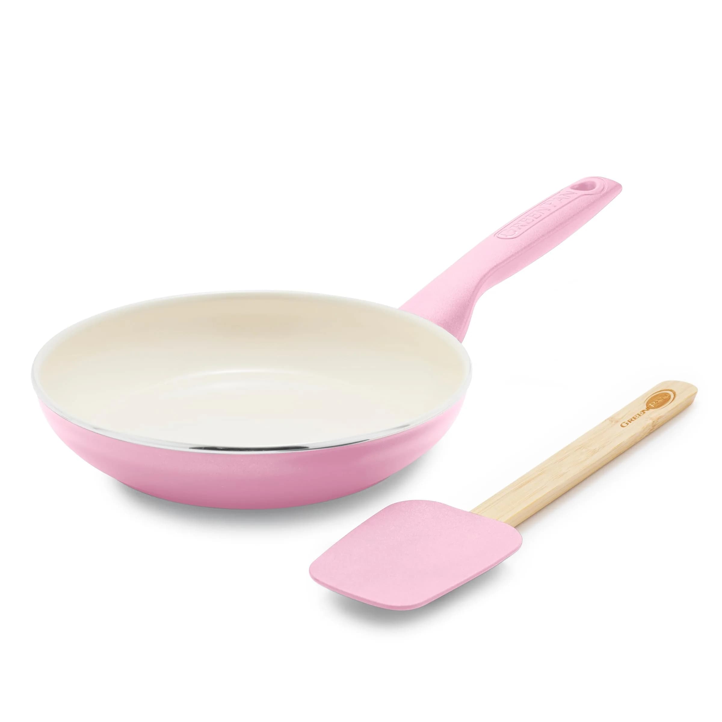 GreenPan Rio 8" Ceramic Nonstick Frying Pan Skillet and Silicone Spatula Set, Pink | Toxin-Free Cooking for Indian Kitchens - main product image