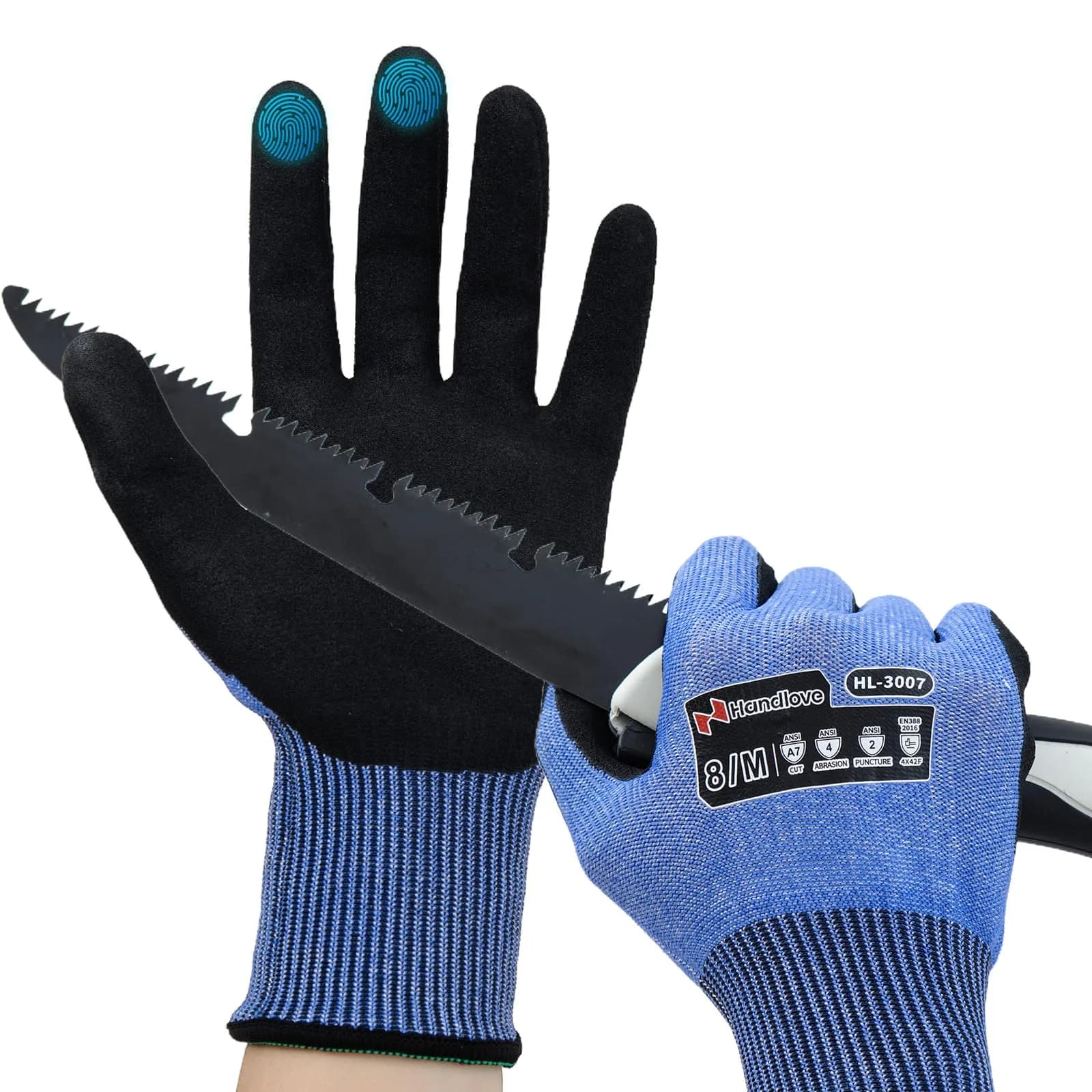 HandLove Cut Resistant Gloves XL | ANSI A7 Safety Work Gloves, Sandy Nitrile, Anti-Slip, Touchscreen, Durable, PFAS Free
