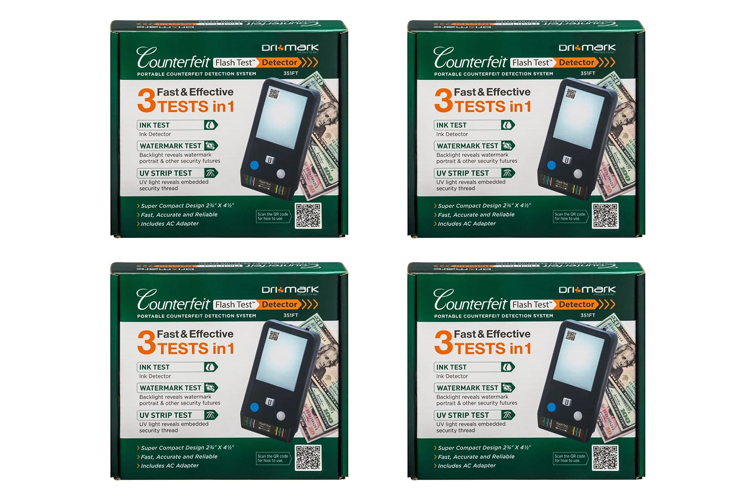 Dri Mark Counterfeit Bill Detector 4 Pack | Fast Watermark, Ink & UV Tests for Retail (70-120 chars)