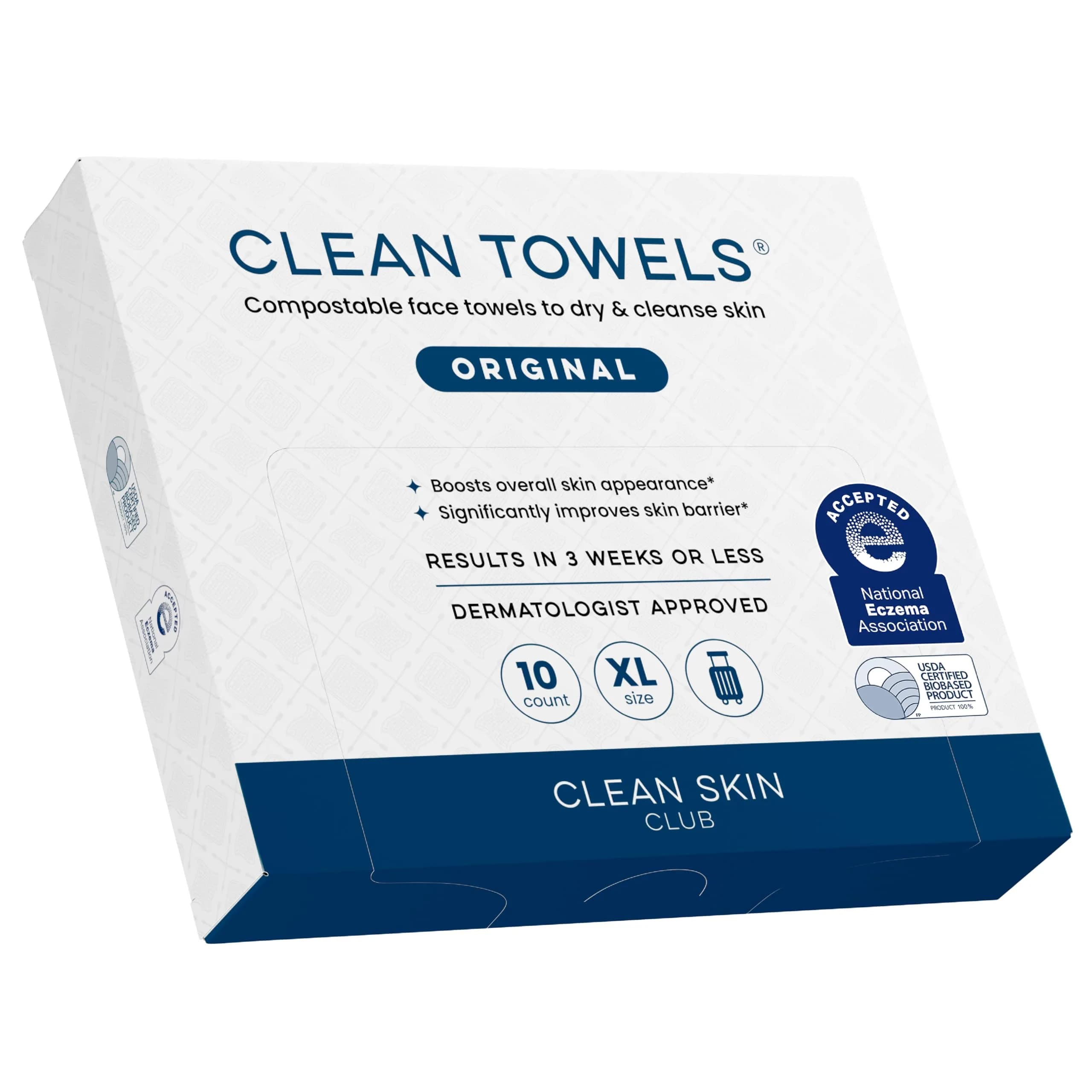 Clean Skin Club Clean Towels XL® Travel Pack 10 pcs | USDA Biobased Disposable Face Towels for All Skin Types - main product image
