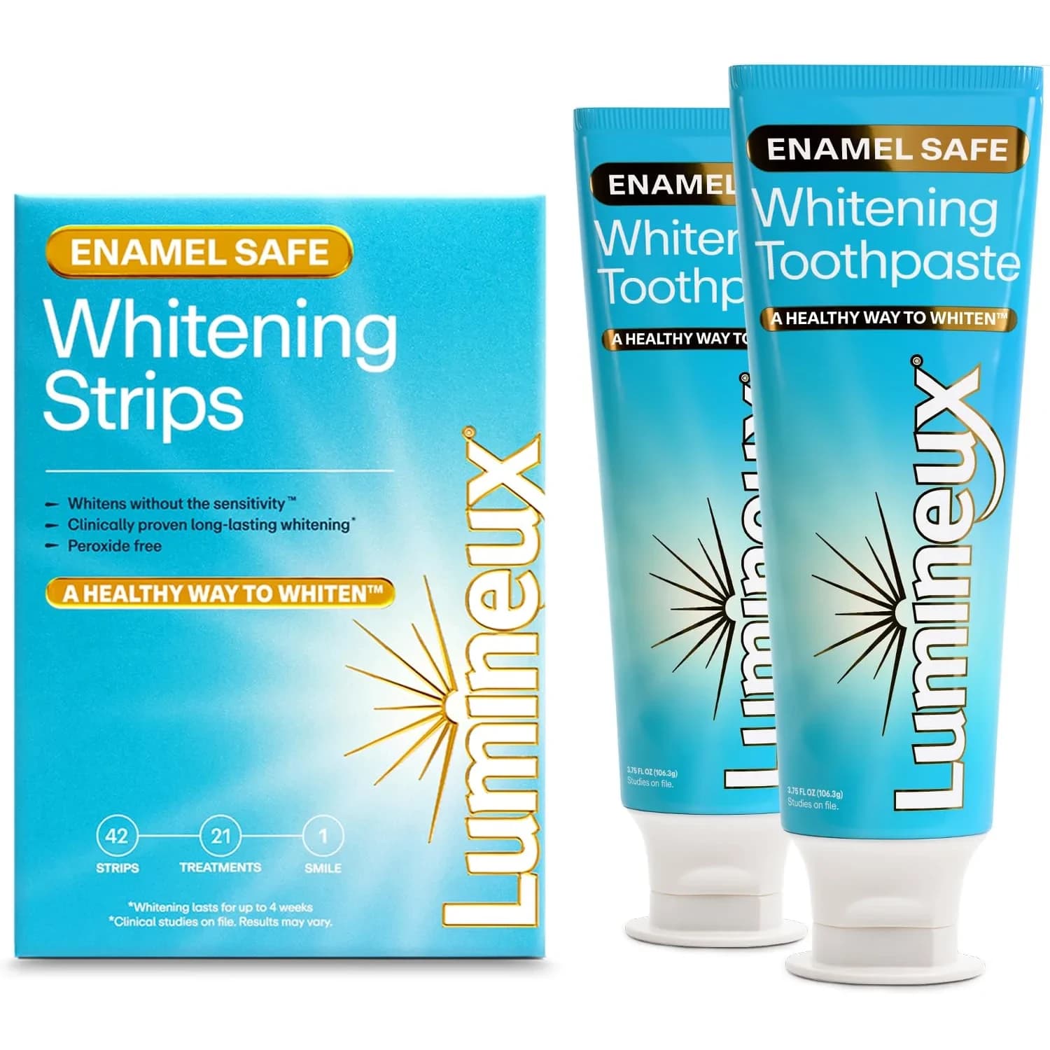 Lumineux Whitening Duo Set 21 Strip Treatments & 2 Pack Toothpaste | Peroxide-Free Enamel-Safe Whitening - main product image