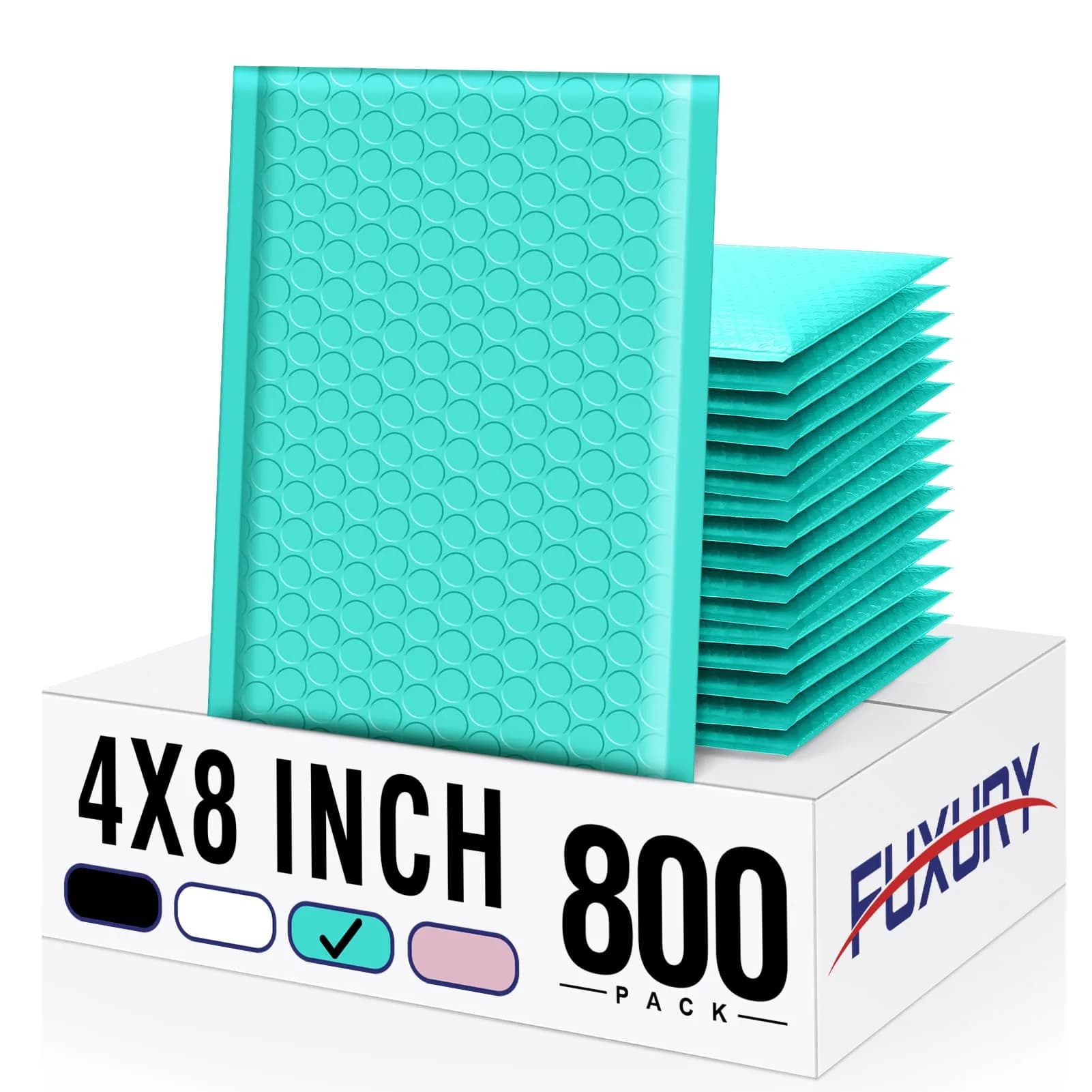 Fuxury Teal Bubble Mailers 4x8" (800 Pack) | Waterproof Padded Envelopes for Business - main product image