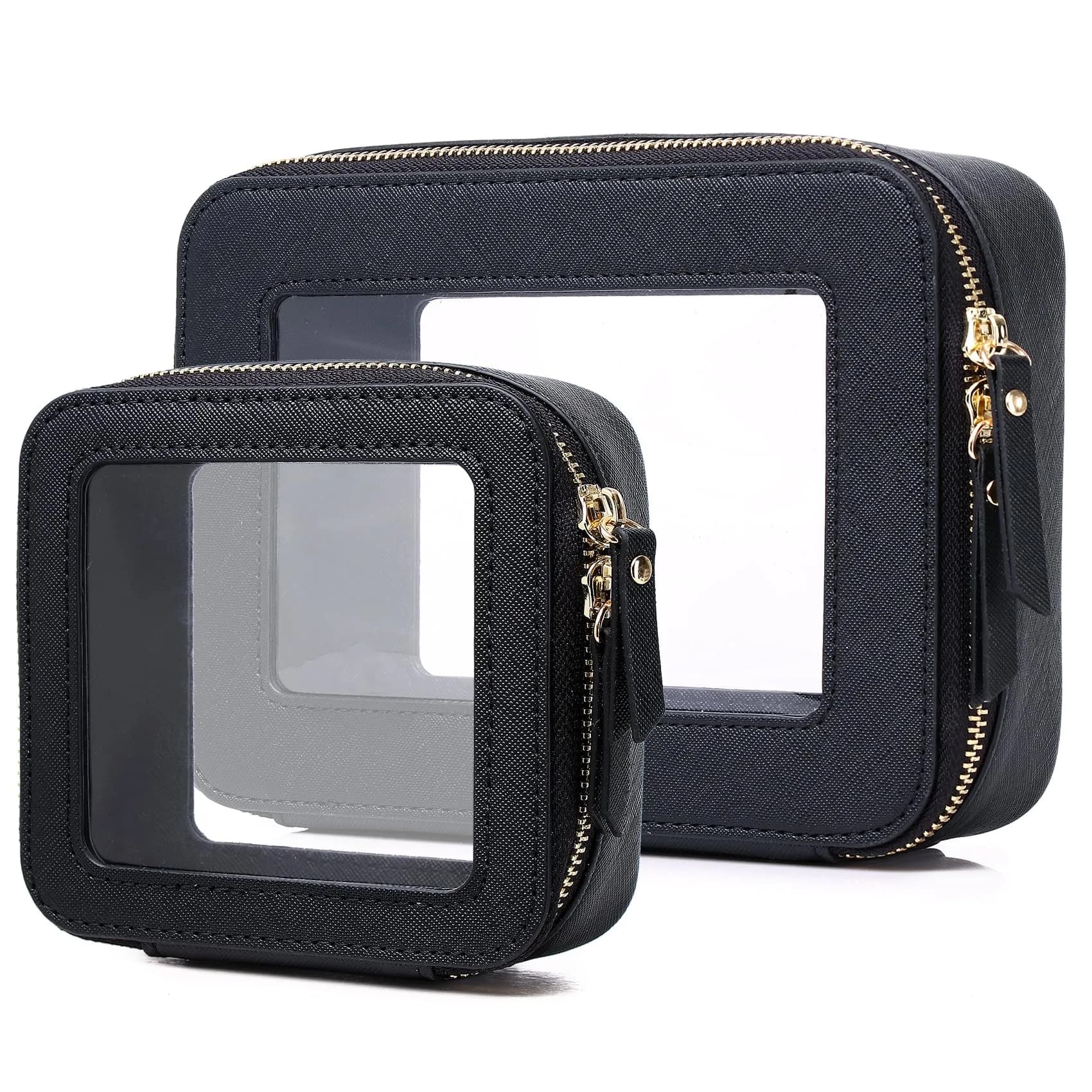 Pinkmik Clear Makeup Bag Set, M+MINI (Black) | TSA Approved Travel Case - main product image