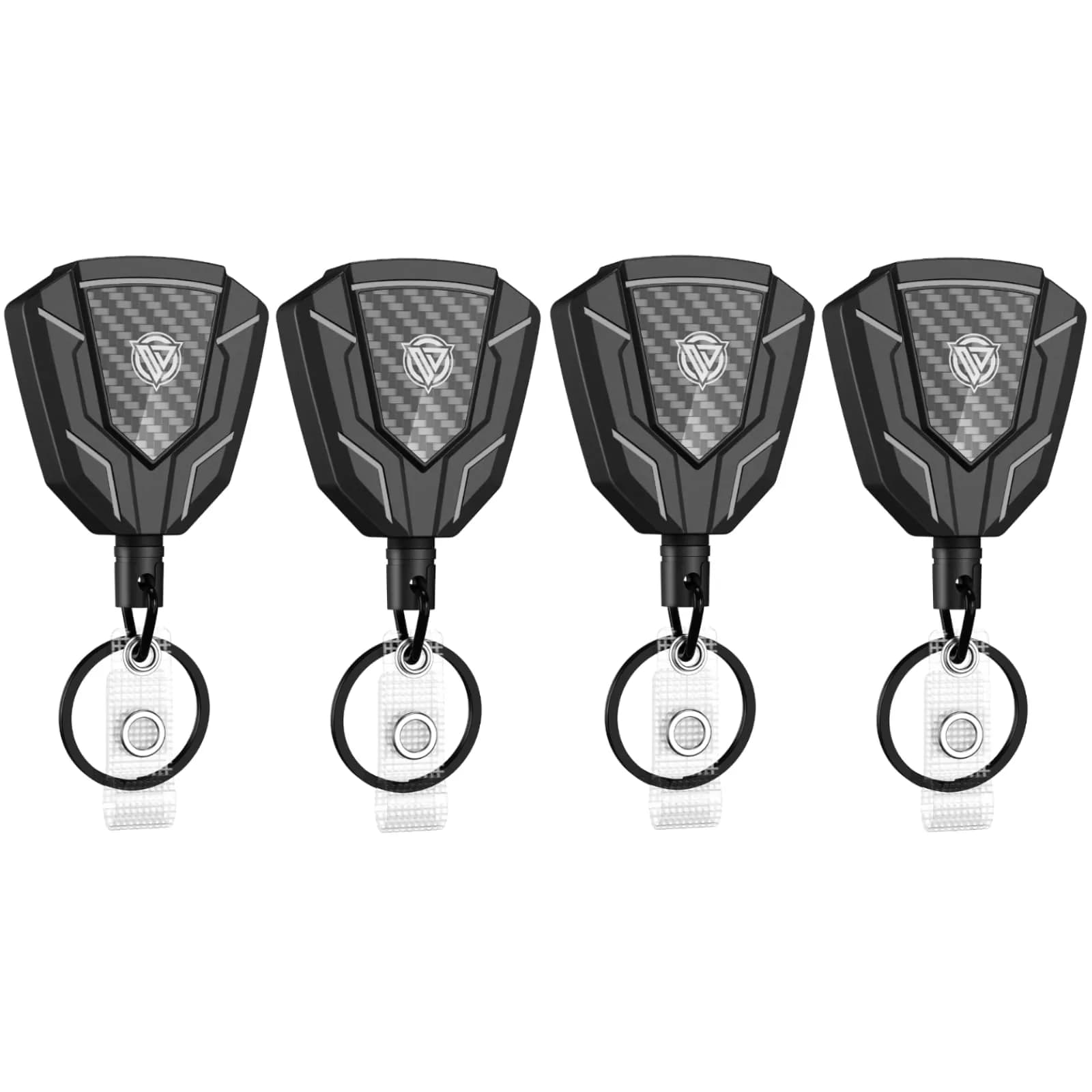 Oaridey Heavy Duty Retractable Keychain with Belt Clip | Carbon Fiber Front, 31.8" Steel Cord, 4 Pack