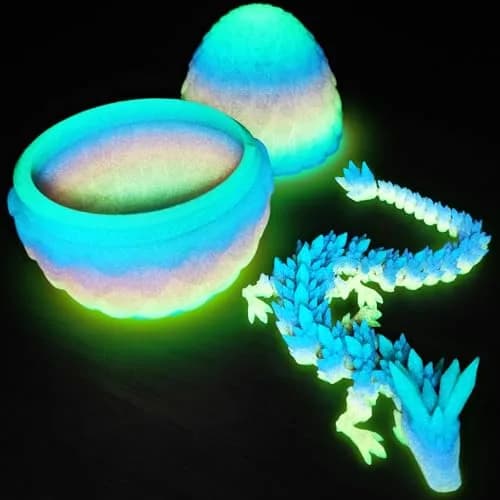 TBOLINE 3D Printed Dragon Egg Toy with Articulated Crystal Dragon, Glow-in-the-dark Rainbow, 5.12 inches (13 cm) - main product image