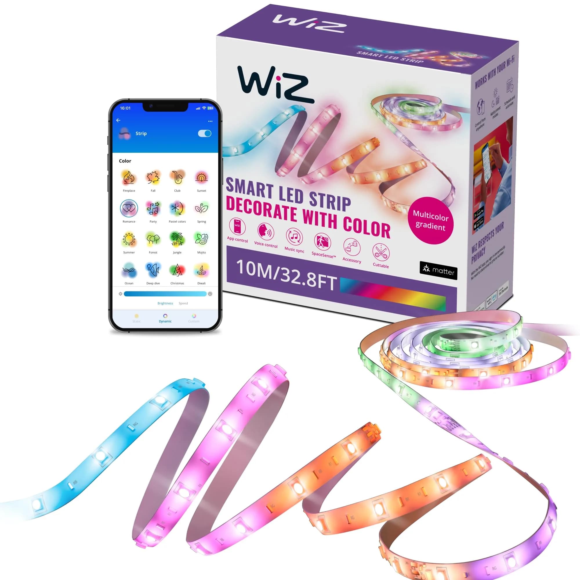 WiZ Connected RGBIC LED Light Strip 10m (32.8 ft) | Flowing Multicolor, App & Voice Control - main product image