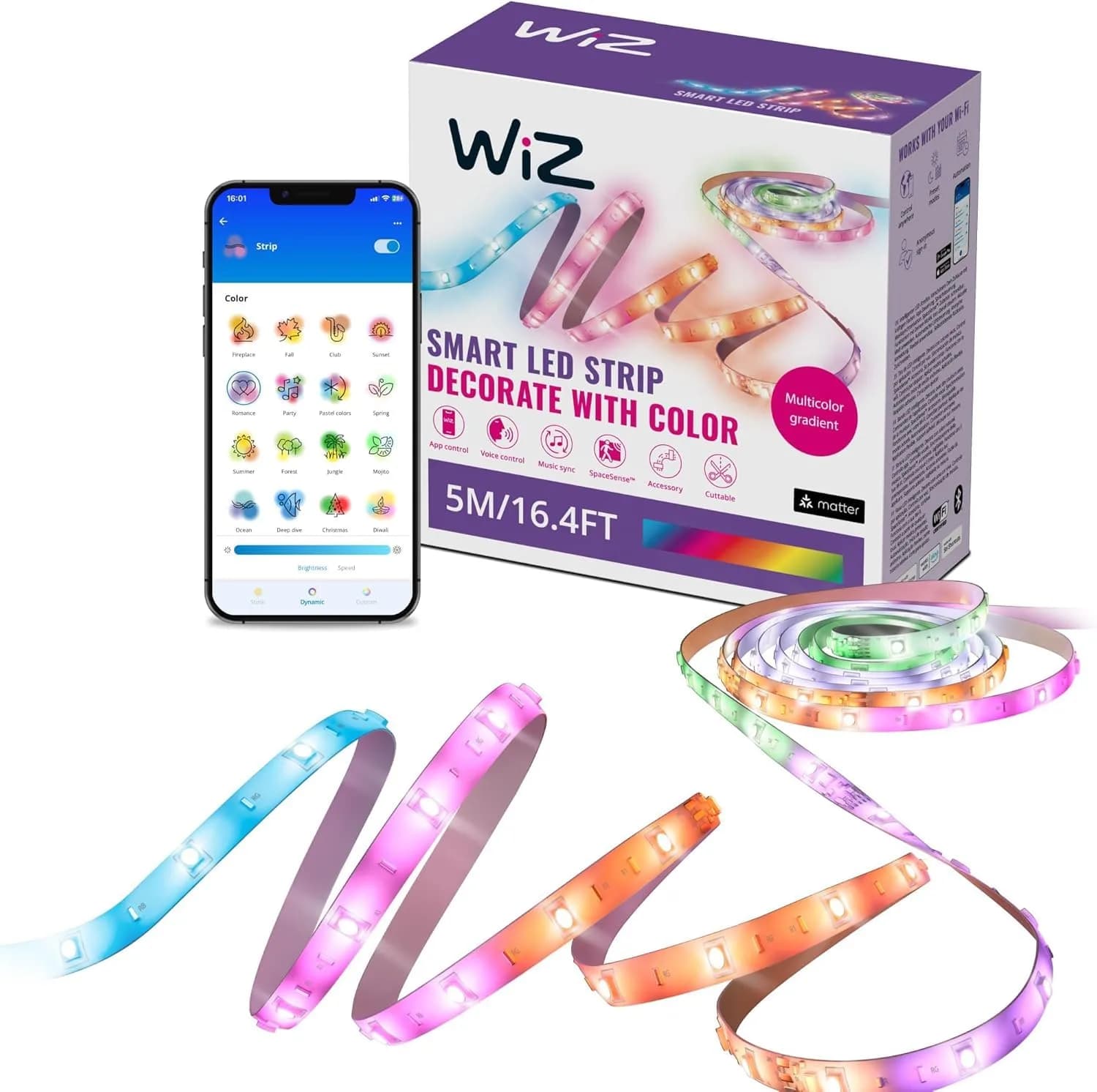 WiZ Connected 16.4 ft RGBIC LED Light Strip | Flowing Multicolor, App/Voice Control, Cuttable - main product image