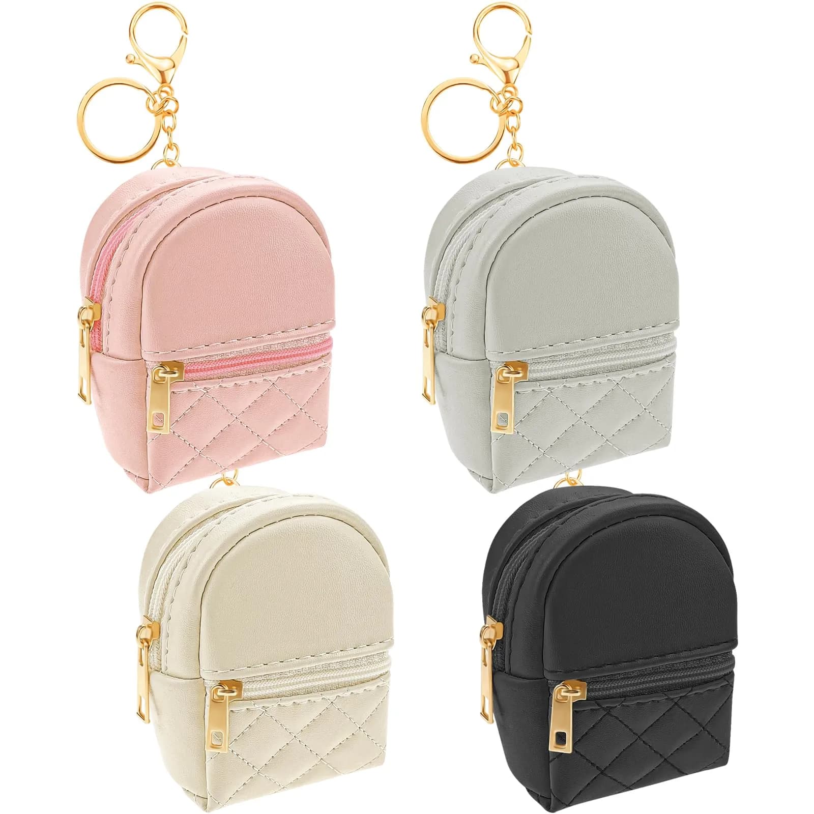 Aswewamt 4 Pcs Mini Backpack Cosmetic Bag Keychain PU Leather Lipstick Holder Coin Purse Wallet Card Holder Data Cable Organizer Zipper Pouch Portable Travel Storage Bag for Women - main product image