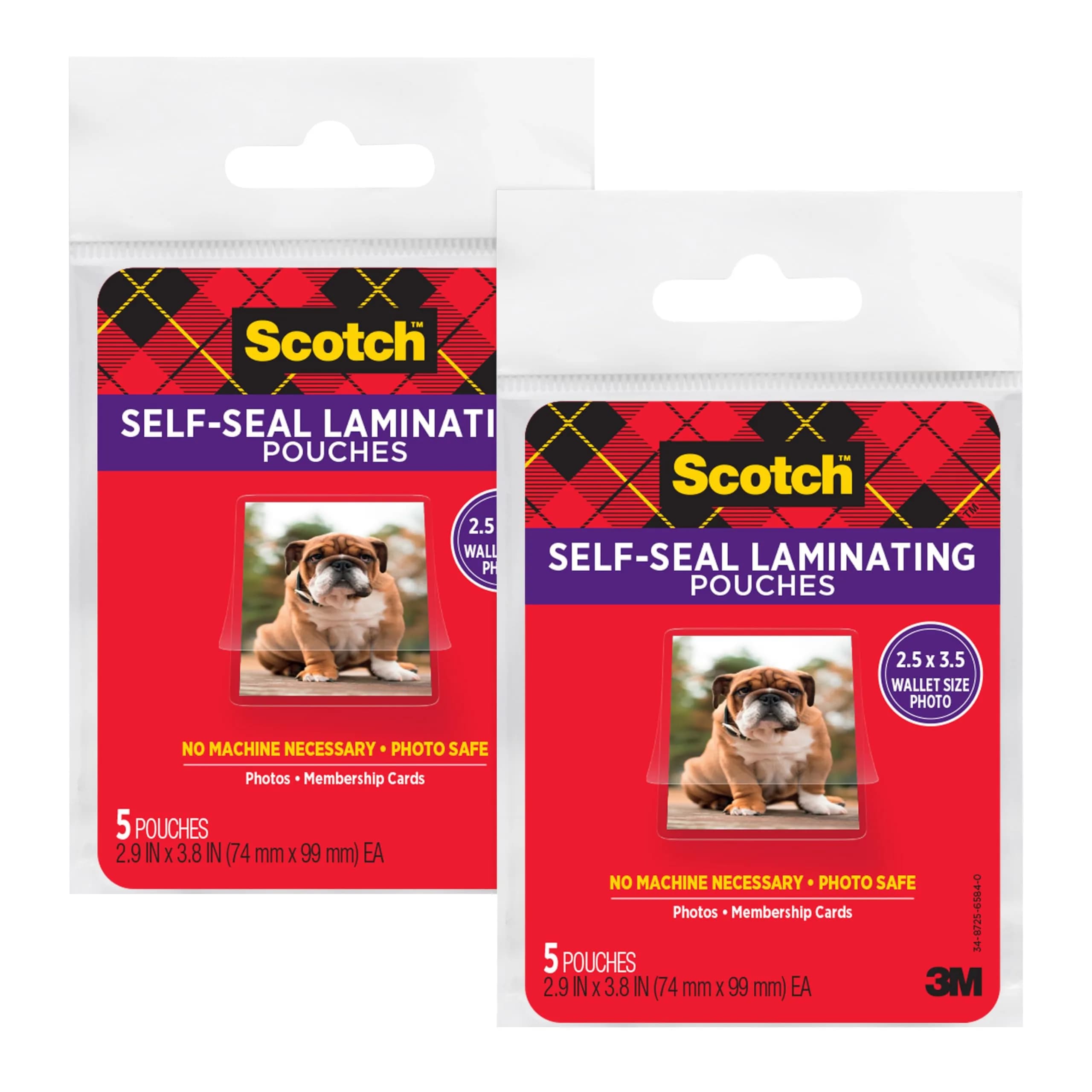 Scotch Self-Sealing Laminating Pouches, Wallet Photo Size, Glossy Finish, 2.5 x 3.5 in. (Pack of 2, 10 Pouches Total) - main product image
