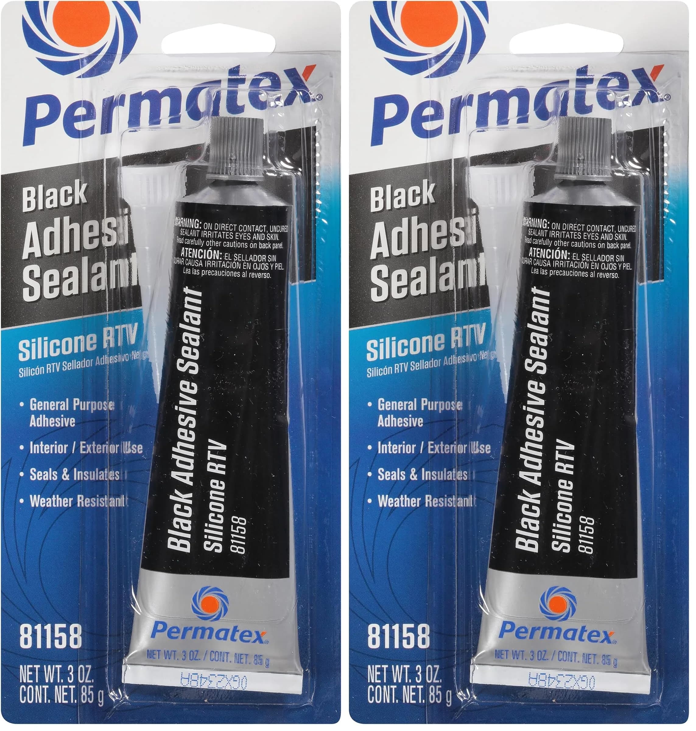 Permatex Black Silicone Adhesive Sealant 3 oz. Tube (177ml / 6 oz. Pack of 2) | Bonds, Seals, and Repairs Glass, Metal, Plastic, and More - main product image