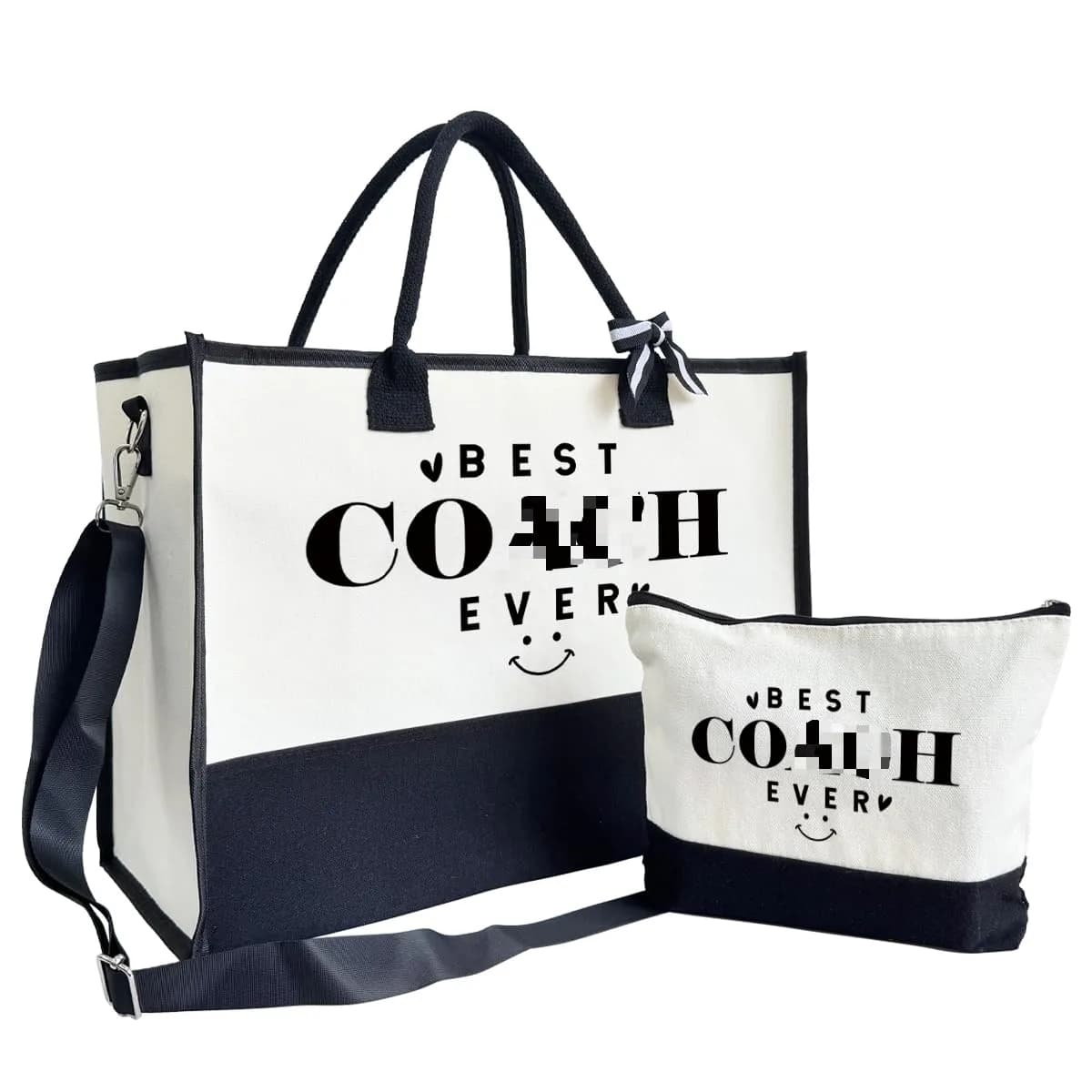 SUSZDOU Canvas Beach Tote Bag with Matching Makeup Pouch | Large Capacity, Waterproof, Reusable - main product image
