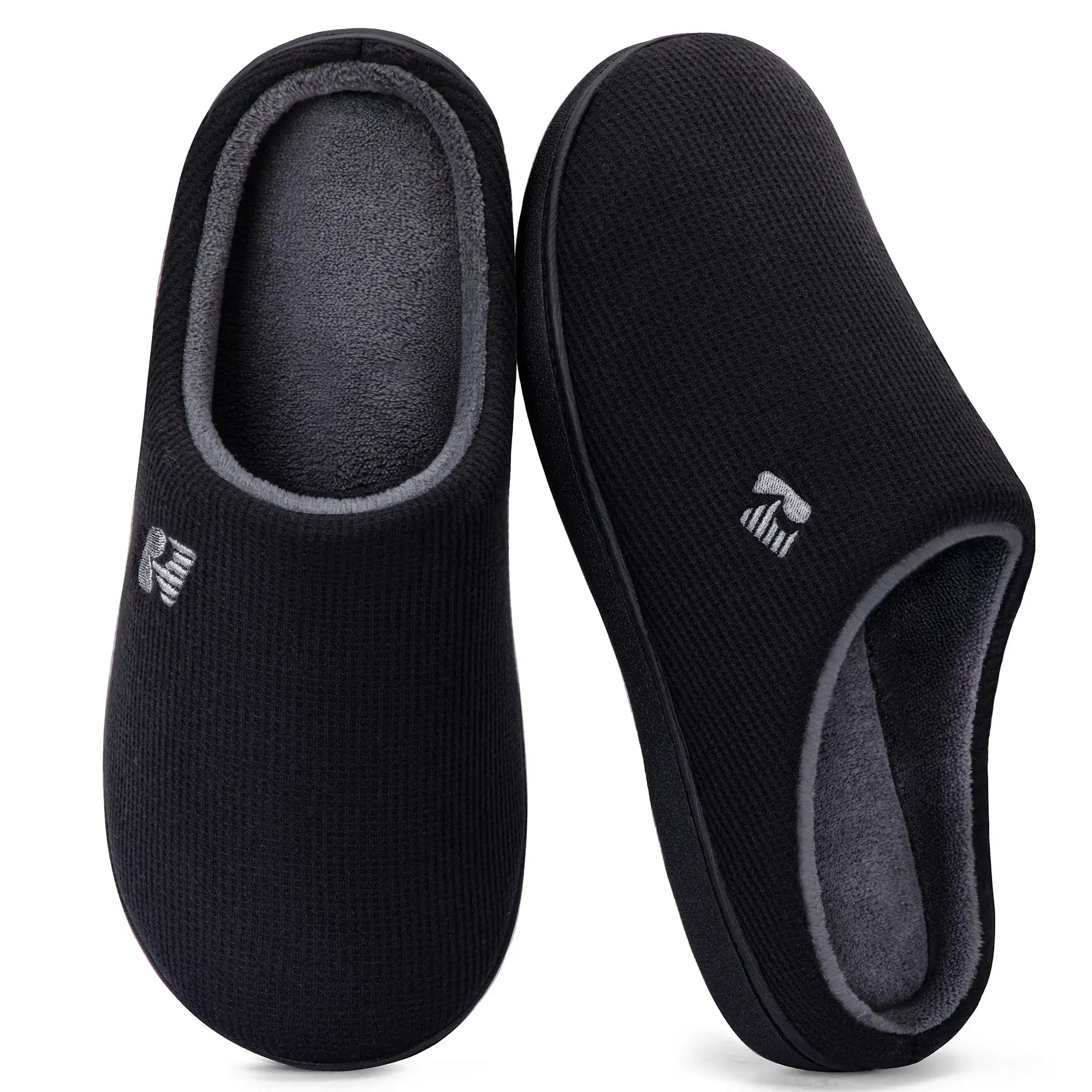 RockDove Men's Original Two-Tone Memory Foam Slipper, Size 7-8 (Black/Grey) | Comfortable Indoor/Outdoor Footwear - main product image