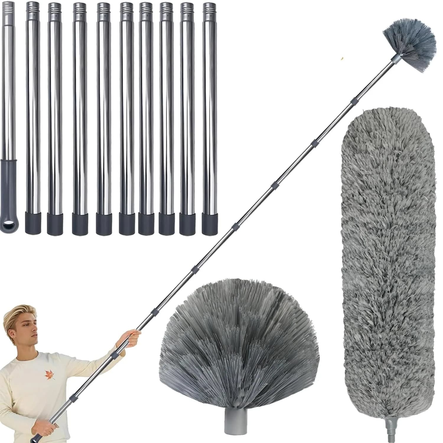 Toromp High Reach Cobweb Duster Kit with 14 Ft Extension Pole & Washable Heads | Cleans up to 20 Ft High - main product image