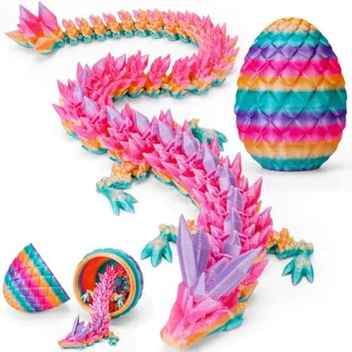 TBOLINE 3D Printed Dragon Egg with Articulated Crystal Dragon Toy, 12-inch, Random Candy Color | ASTM-Certified Non-Toxic Toy - main product image