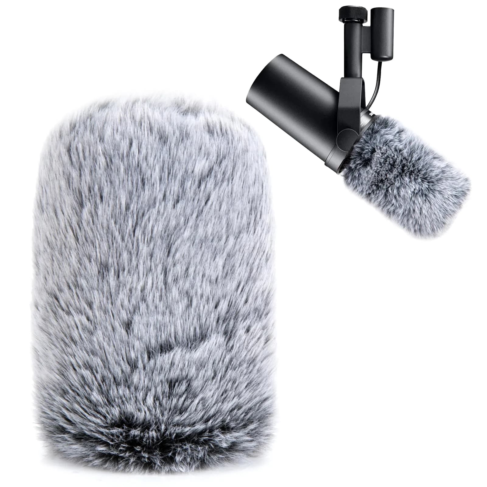 YOUSHARES Gray Furry Windscreen Muff for Shure SM7B Microphones | Reduces Plosives & Wind Noise - main product image