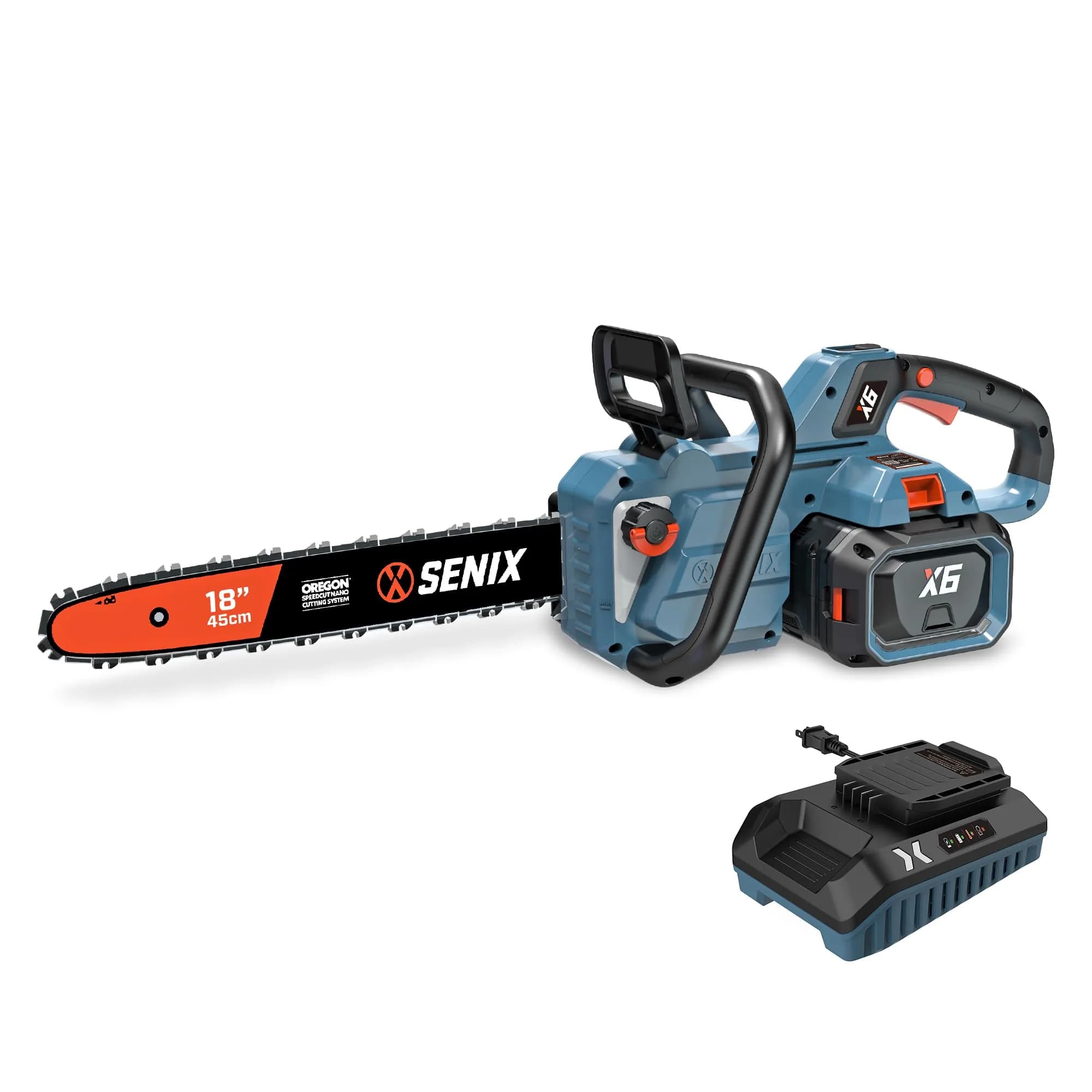 SENIX Cordless Chainsaw 60V 18" Battery Garden Tool | Ultra-High Chain Speed, Brushless Motor, ECO Mode