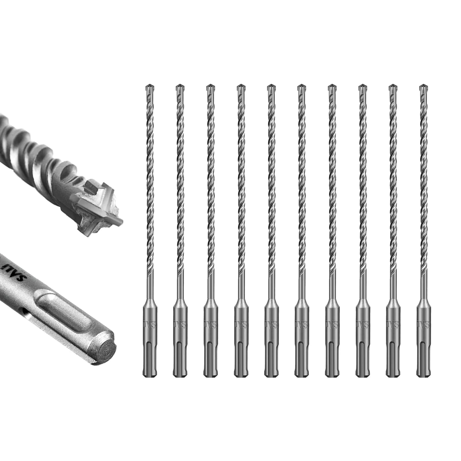 SALI SDS Plus Rotary Hammer Drill Bit Set 10 Pcs 3/16"*8" | 4-Cutter Carbide for Concrete & Brick - main product image