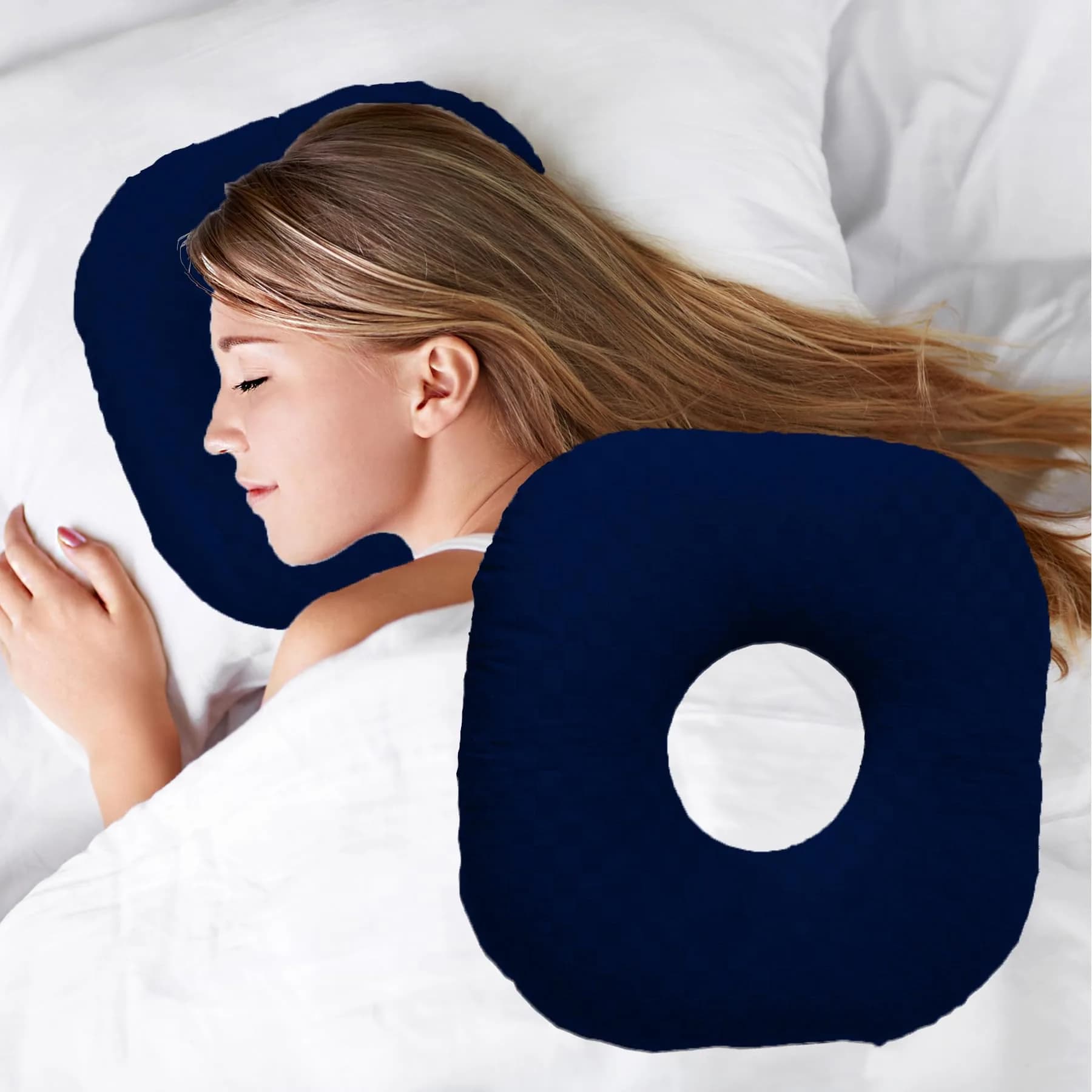 Wuronsa Ear Piercing Pillow with Hole for Cartilage Piercings, CNH Support | Adjustable Cotton Pillow for Side Sleepers (Yellow, 9-inch)