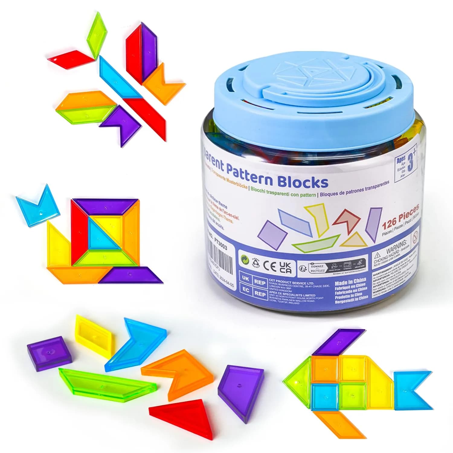 Pairez Toys Transparent Pattern Blocks | Geometric Shapes for Light Tables & Math Learning - main product image