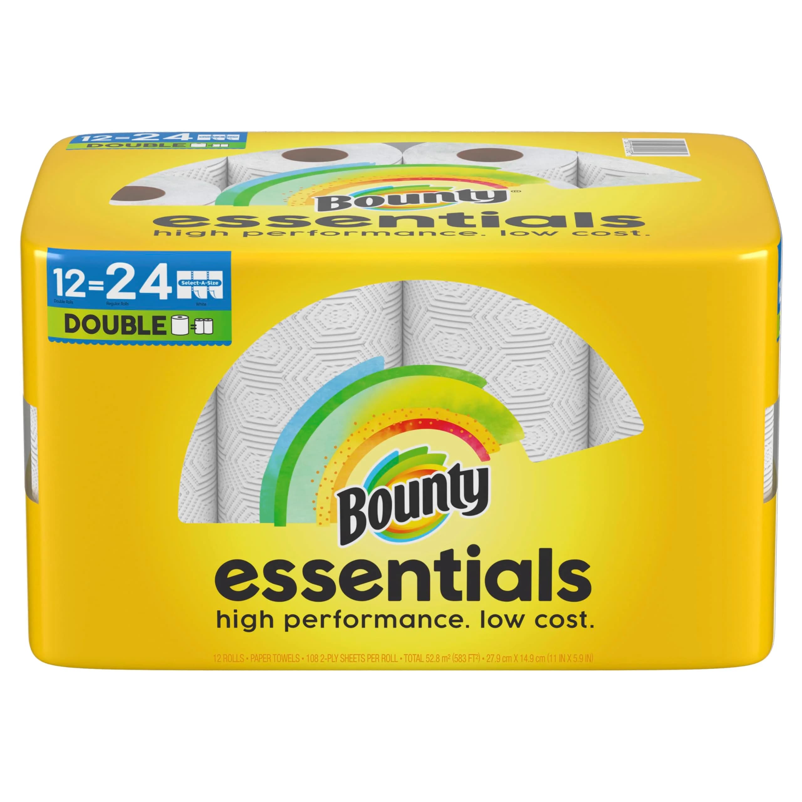 Bounty Essentials Select-A-Size Paper Towels, 12 Double Rolls (24 Regular Rolls) | Value Pack for Indian Households - main product image