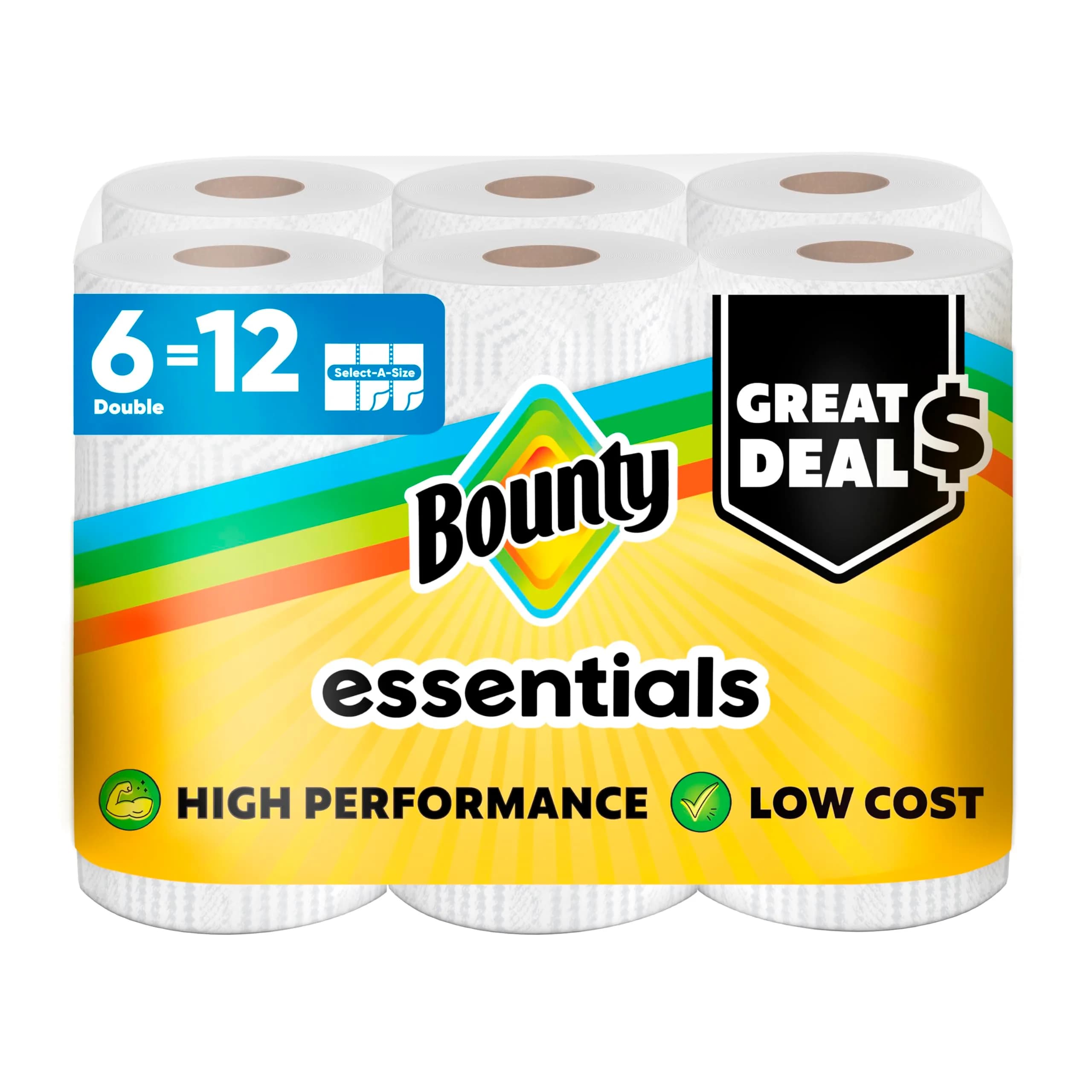 Bounty Essentials Select-A-Size Paper Towels, 6 Double Rolls | Strong & Soft for Everyday Messes - main product image