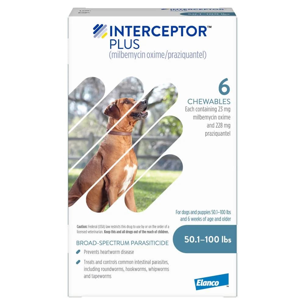 Interceptor Plus for Dogs 50.1-100 lbs. | Monthly Heartworm & Worm Protection - main product image