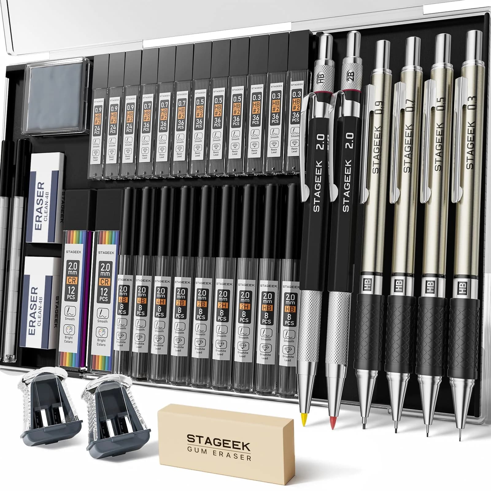 STAGEEK Mechanical Pencil Set with Case, 430g (0.95 lb) | 37 Pieces, 5 Models, 492 Leads - main product image