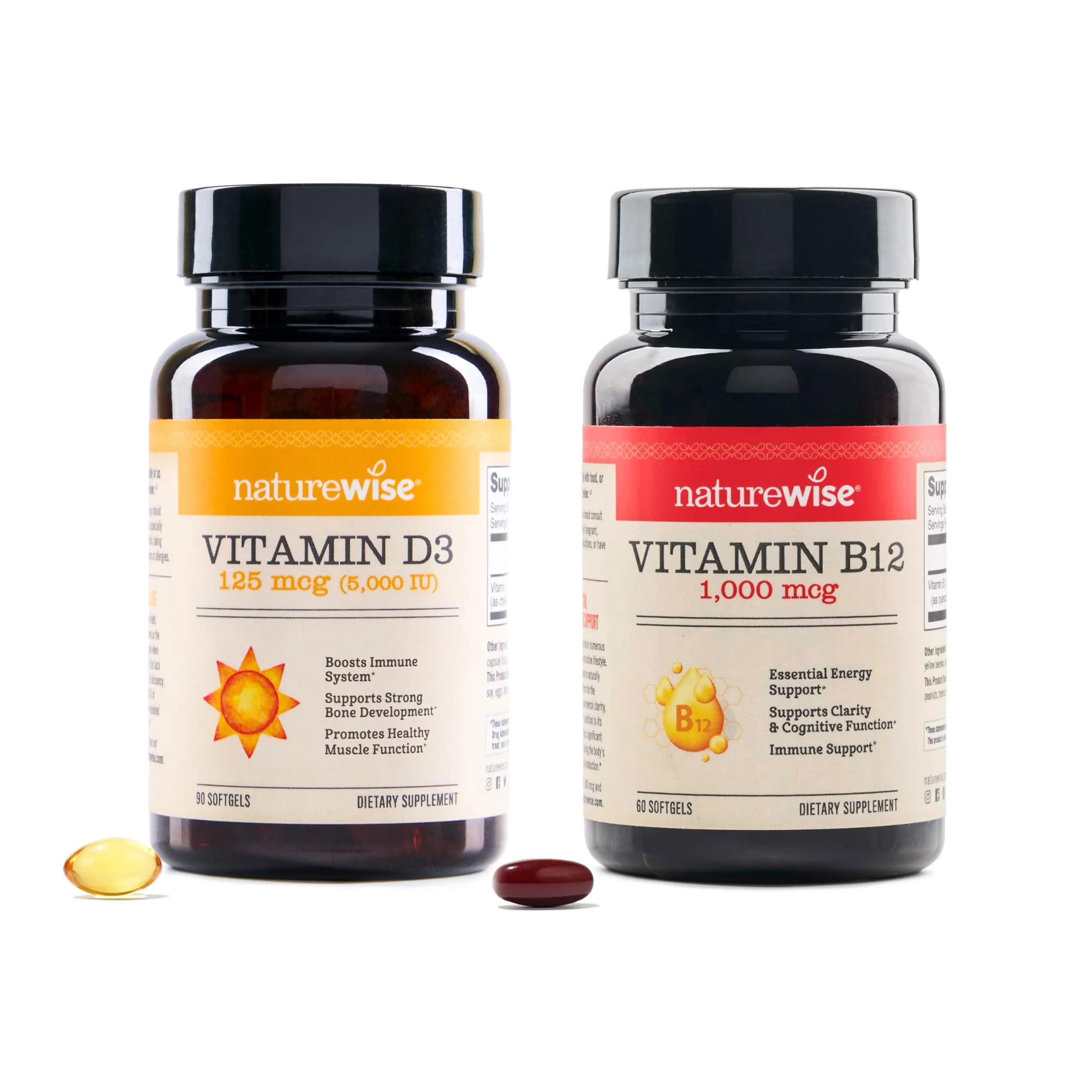 NatureWise Vitamin D3 5000iu & B12 1000mcg 90 Count Softgels | Mental Clarity, Energy Support - main product image