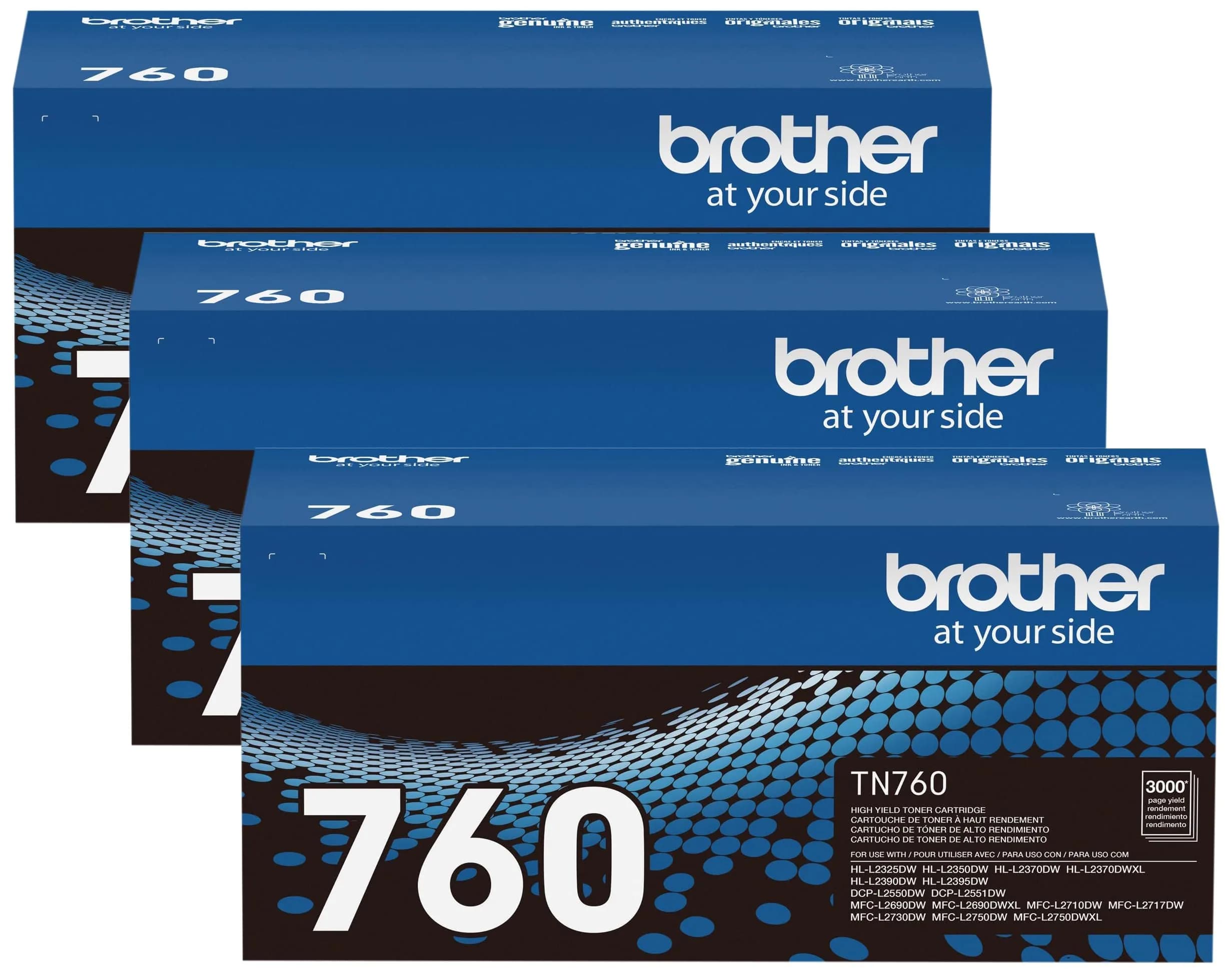 Brother TN760 High Yield Black Toner Cartridge (Pack of 3) | Genuine Brother Toner for Laser Printers - main product image