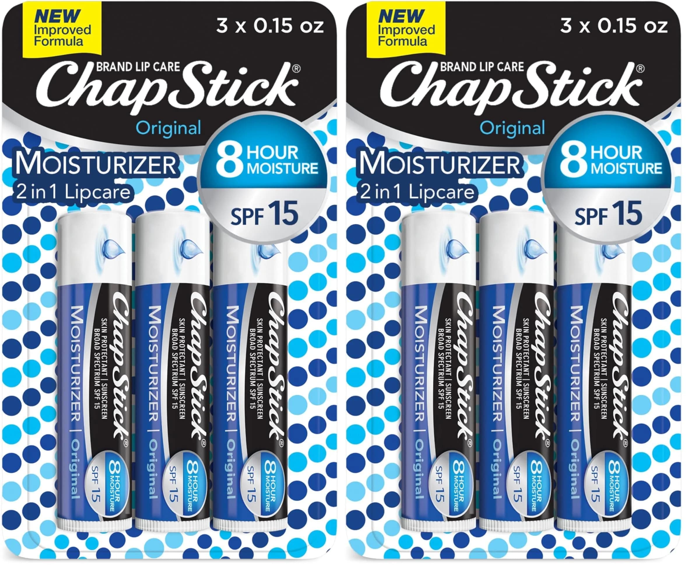 ChapStick Moisturizer Original Lip Balm Tubes SPF 15 (3-Pack, 0.9 oz Total) | Daily Hydration & Sun Protection - main product image