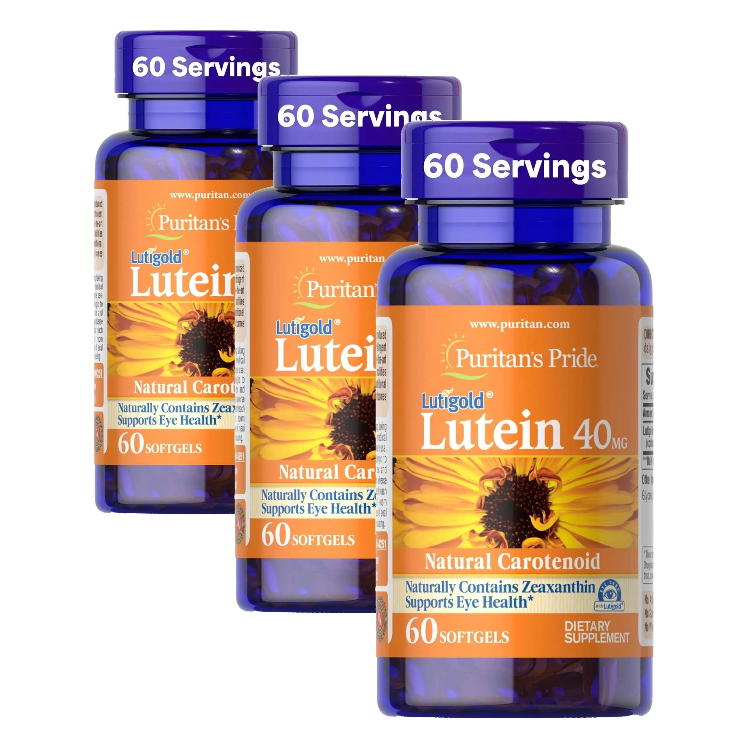 Puritan's Pride Lutein 40 Mg with Zeaxanthin Softgels 180 Count (Pack of 3) | Supports Eye Health & Vision - main product image