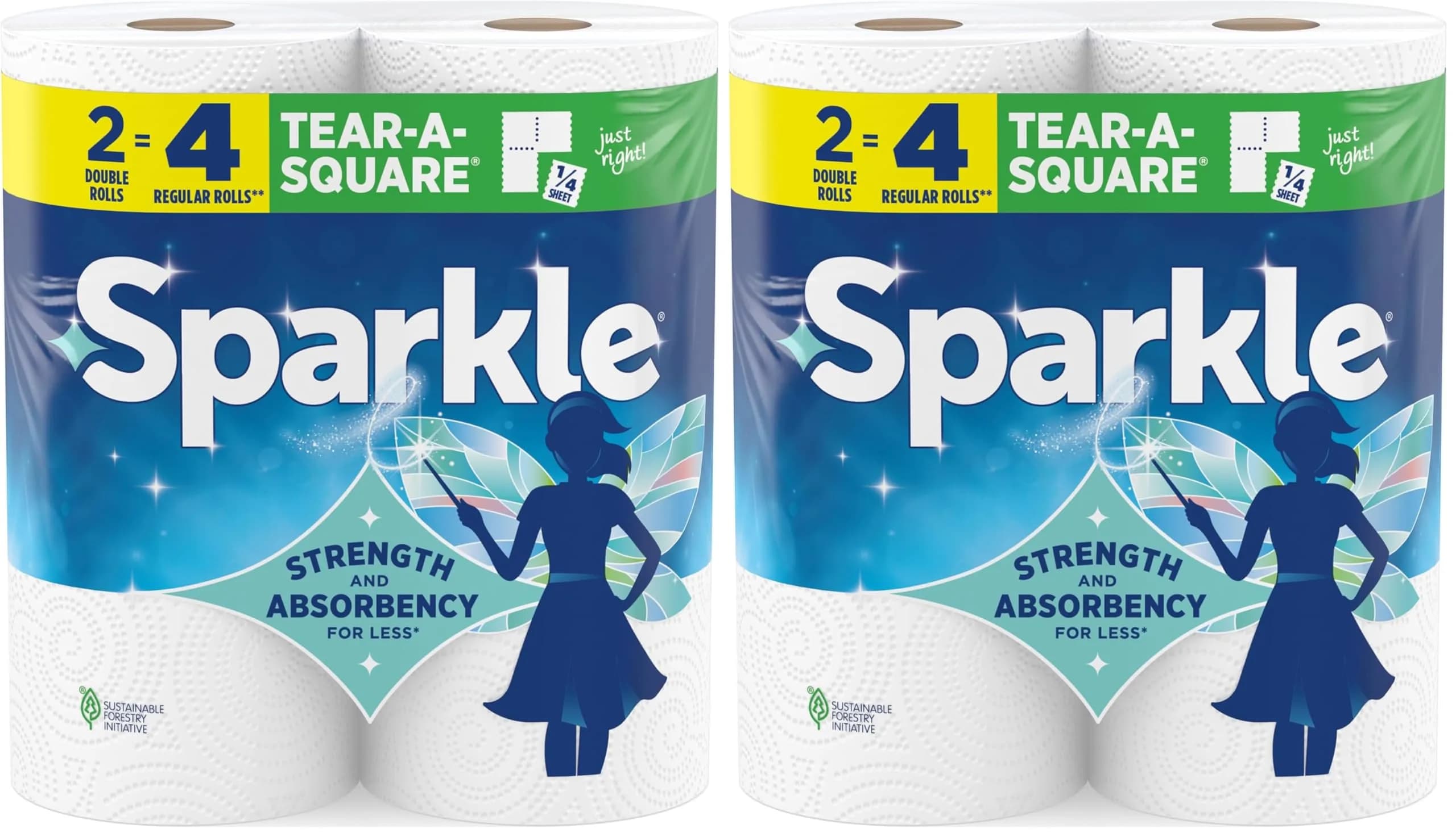 Sparkle Tear-A-Square Paper Towels, 2 Double Rolls (220 Sheets Total), 2-Ply | USA Imported Value Pack - main product image