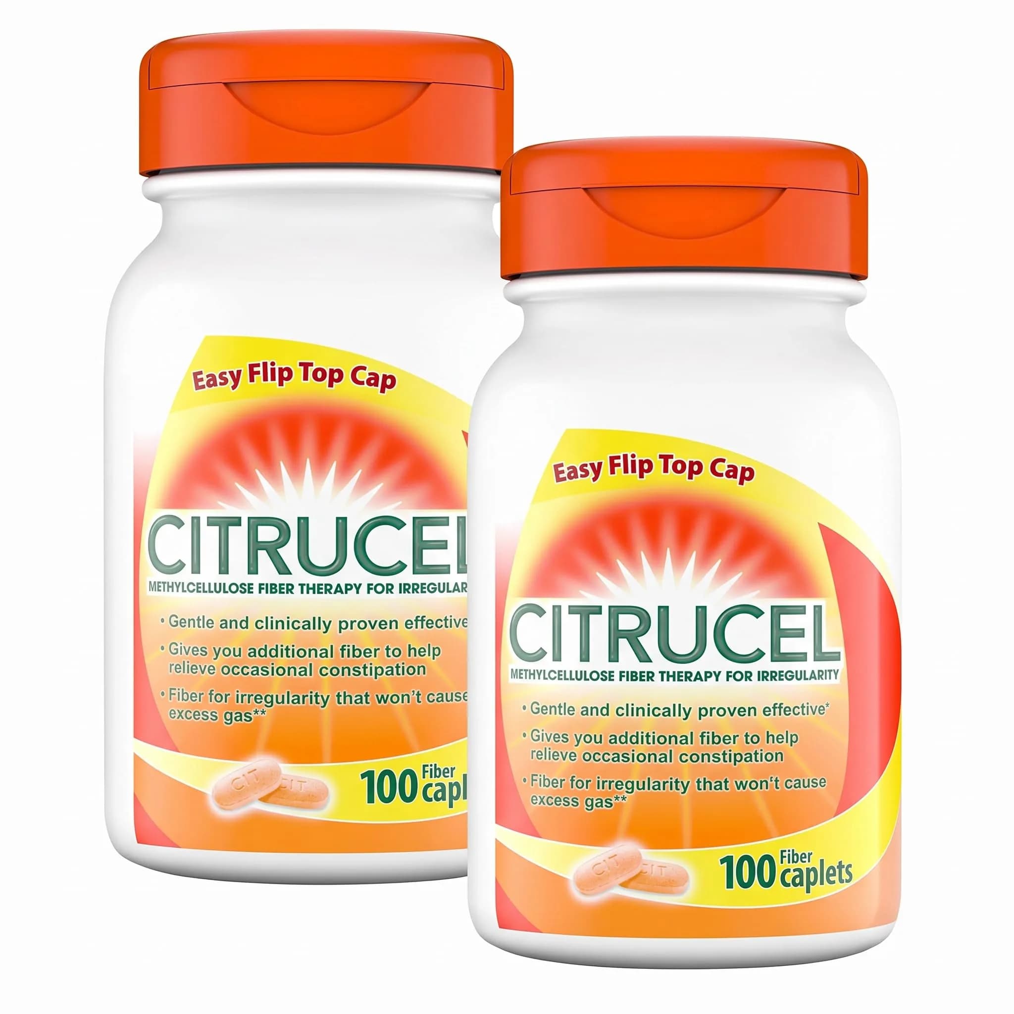CITRUCEL Methylcellulose Fiber Caplets for Occasional Constipation Relief, Orange Flavor - 2 Pack (200 Caplets)