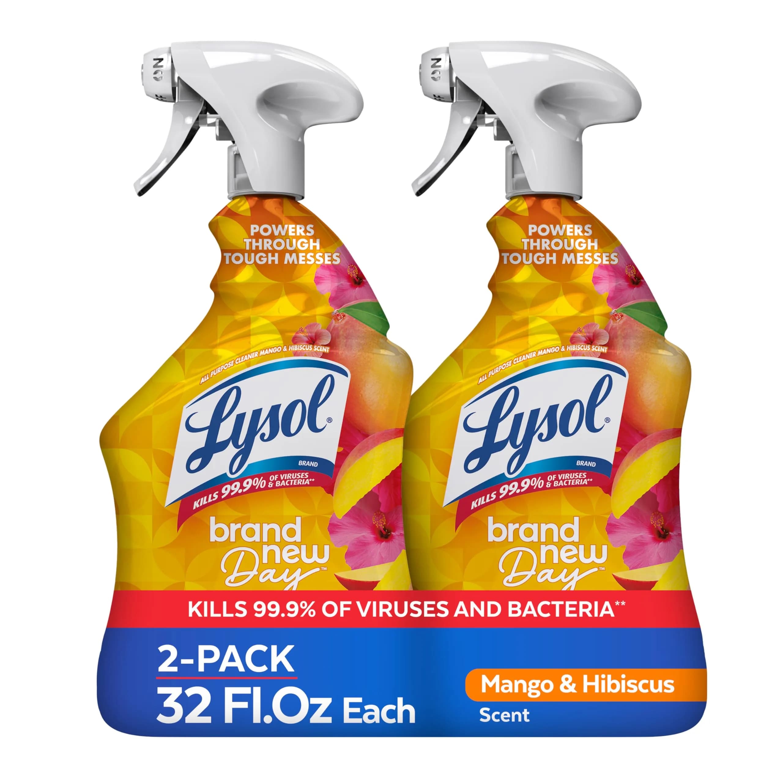 Lysol All Purpose Cleaner Spray Mango & Hibiscus Scent, 64 Fl Oz (2 x 32 Fl Oz Bottles) | Kills 99.9% of Viruses & Bacteria - main product image