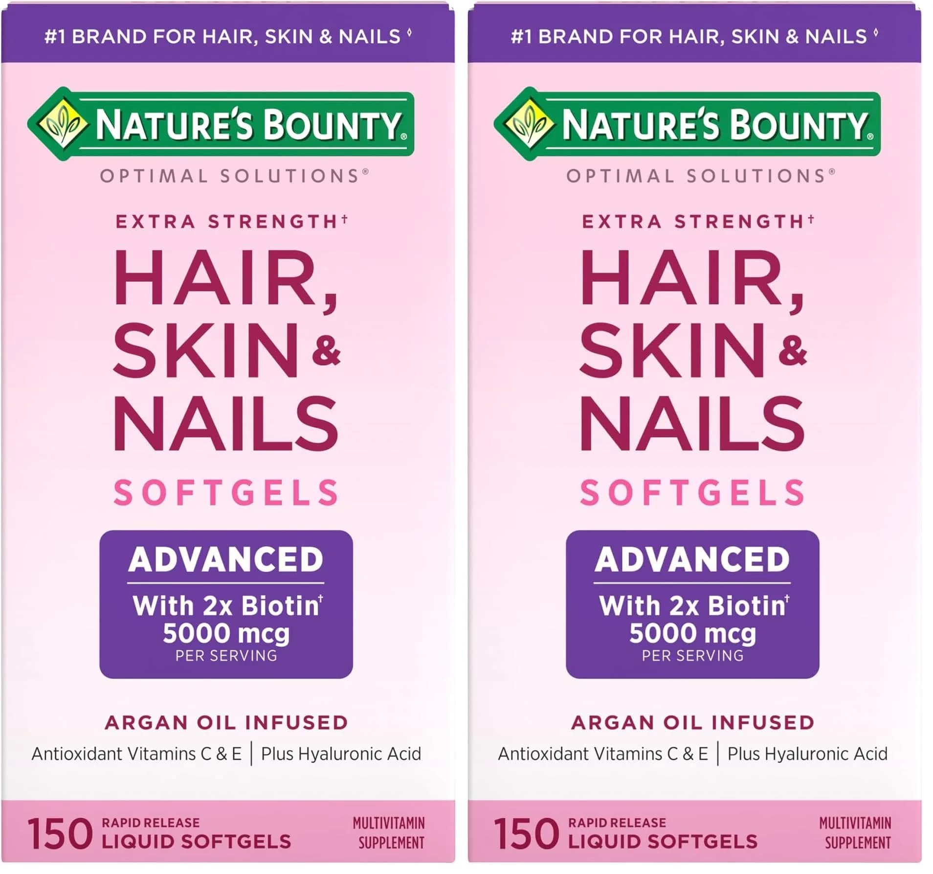 Nature's Bounty Advanced Hair, Skin & Nails Softgels with Biotin & Hyaluronic Acid, 300 Count | Supports Beautiful Hair, Glowing Skin & Healthy Nails - main product image