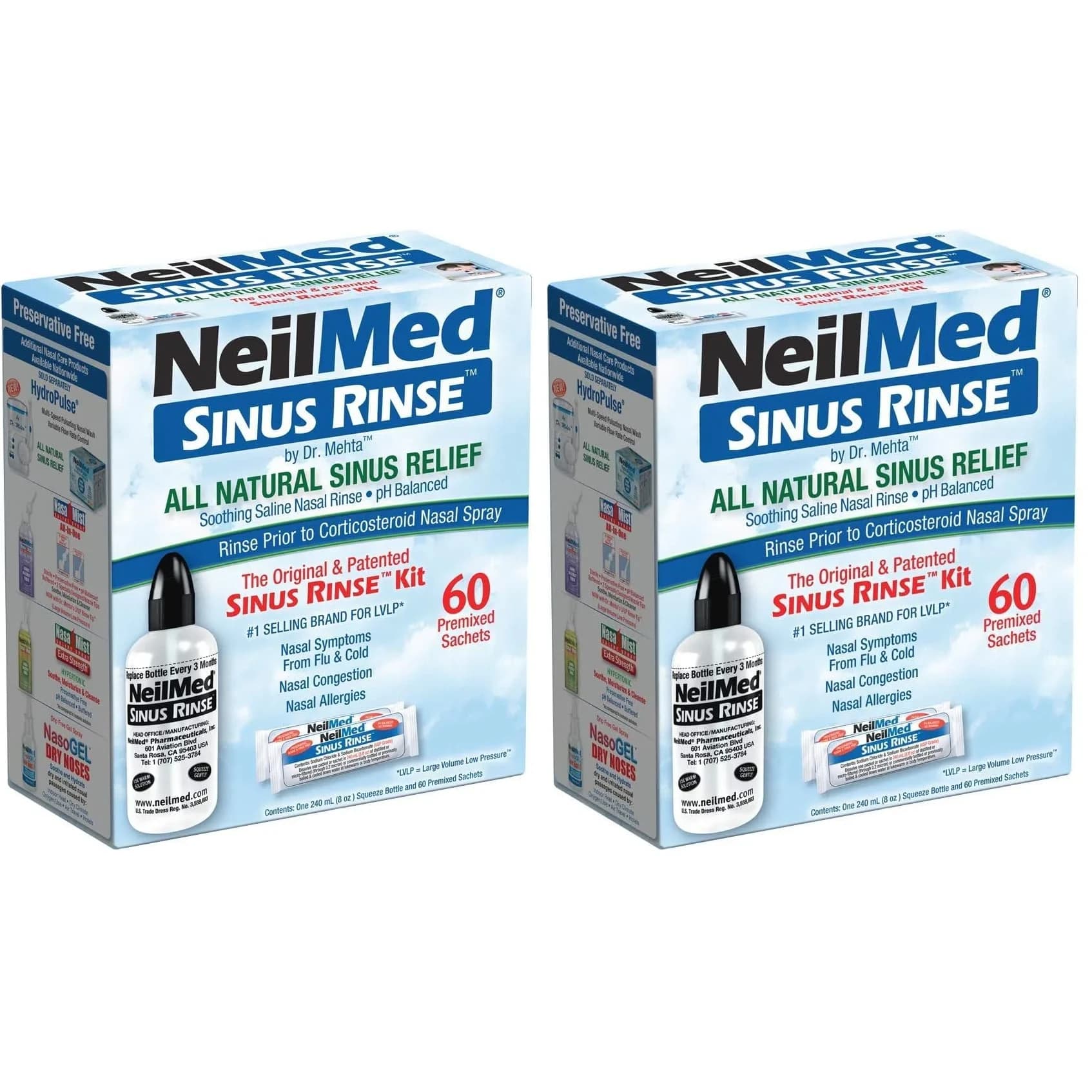 NeilMed Sinus Rinse Complete Sinus Nasal Rinse Kit 50 Count (Pack of 2) | Soothing pH Balanced Saline Solution - main product image