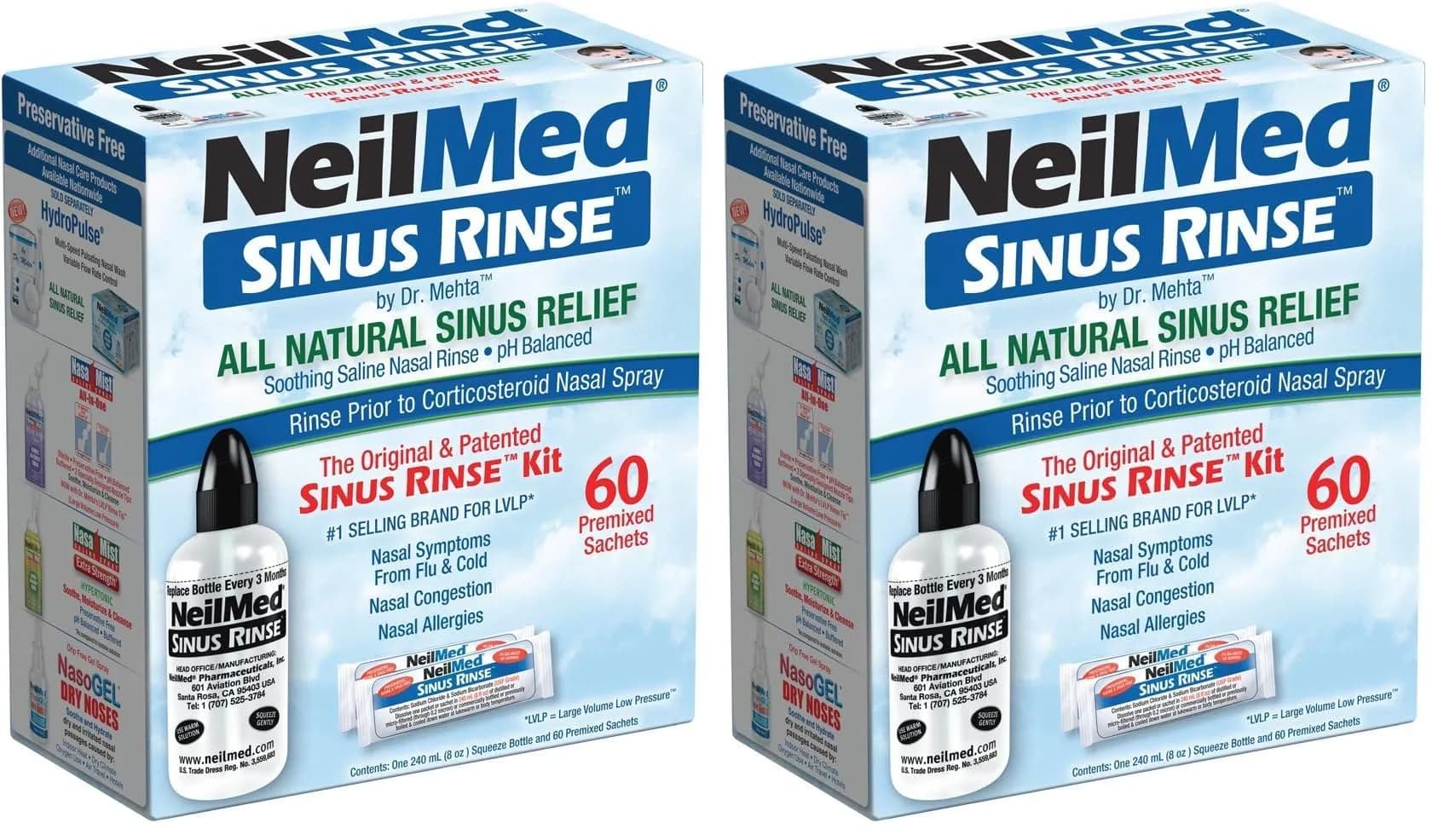 NeilMed Sinus Rinse Complete Sinus Nasal Rinse Kit 50 Count (Pack of 2) | Soothing pH Balanced Saline Solution - main product image