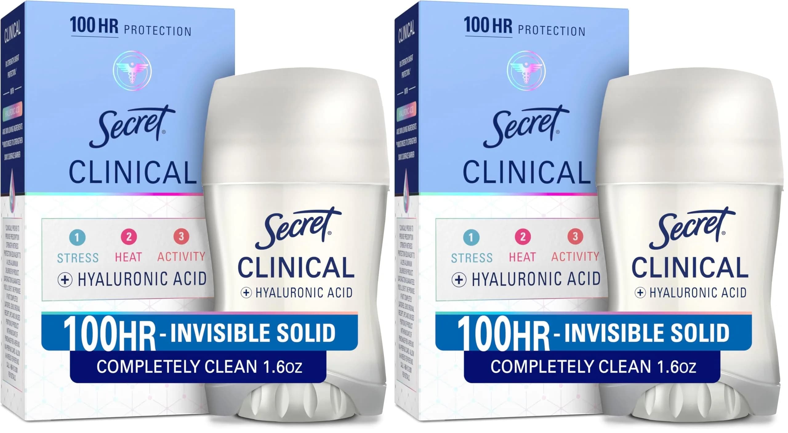 Secret Clinical Strength Antiperspirant Deodorant for Women, Invisible Solid, Completely Clean Scent, 3.2 oz (Pack of 2) | 72hr Sweat & Odor Protection - main product image