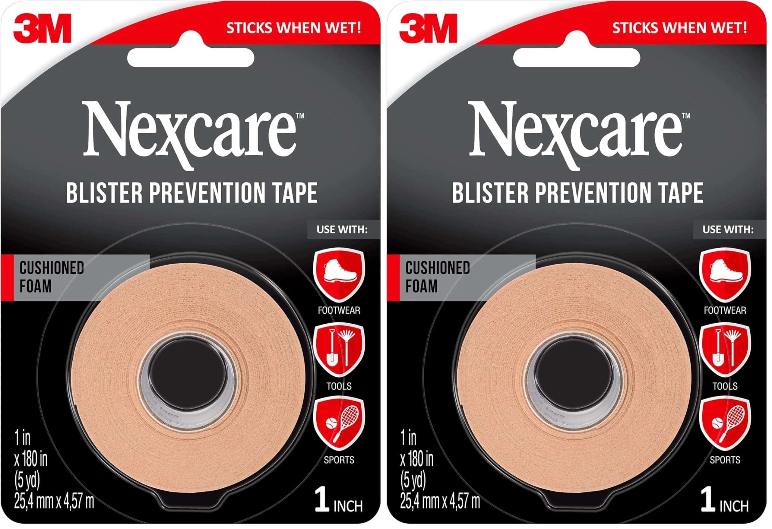 Nexcare Blister Prevention Tape Waterproof Foam 1 In x 5 Yds | Cushions & Protects Skin