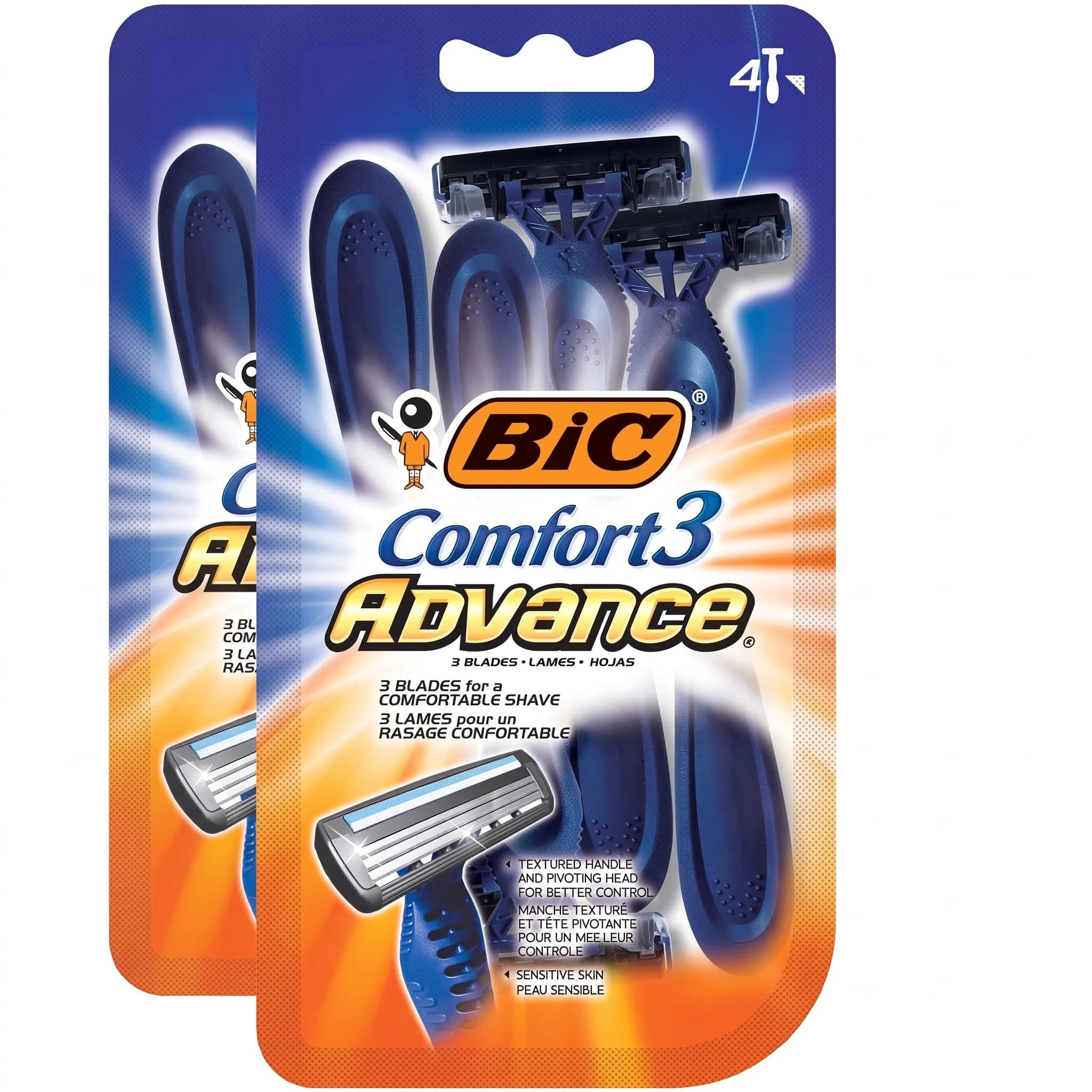 BIC Comfort 3 Advance Disposable Razors for Men | Ultra-Soothing Close Shave, 4 Piece Set