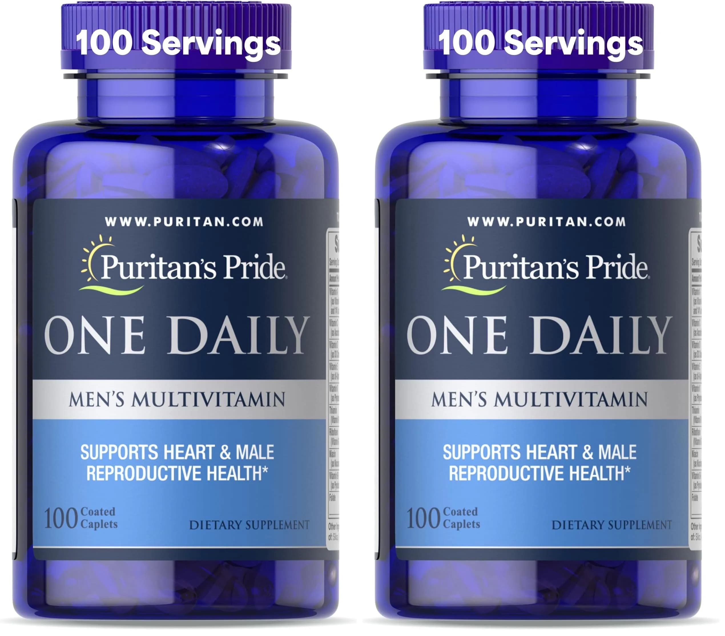 Puritan's Pride One Daily Men's Multivitamin Caplets 200 Count (100 Count Pack of 2) | Gluten-Free Formula for Daily Wellness - main product image