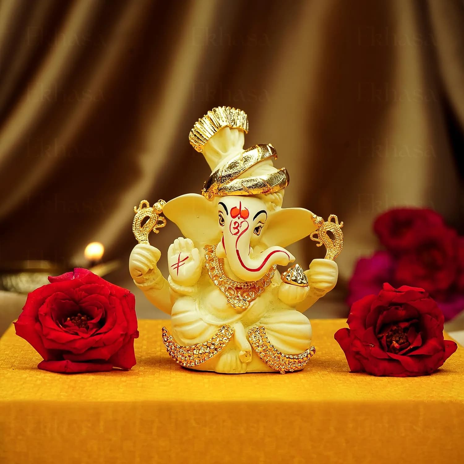 Ekhasa Ganesh Idol for Car Dashboard | Vinayagar Statue for Home & Office Decor (Ivory) - main product image