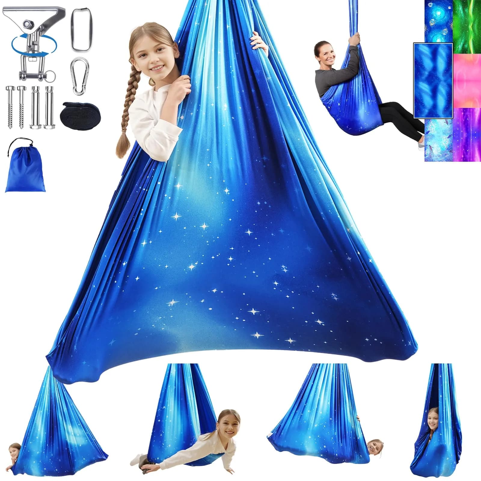 Heyfriday Sensory Swing for Kids & Adults | Indoor & Outdoor Therapy Cuddle Holds 300lbs Adjustable Swing Hammock Chair with 360° Swivel Kit