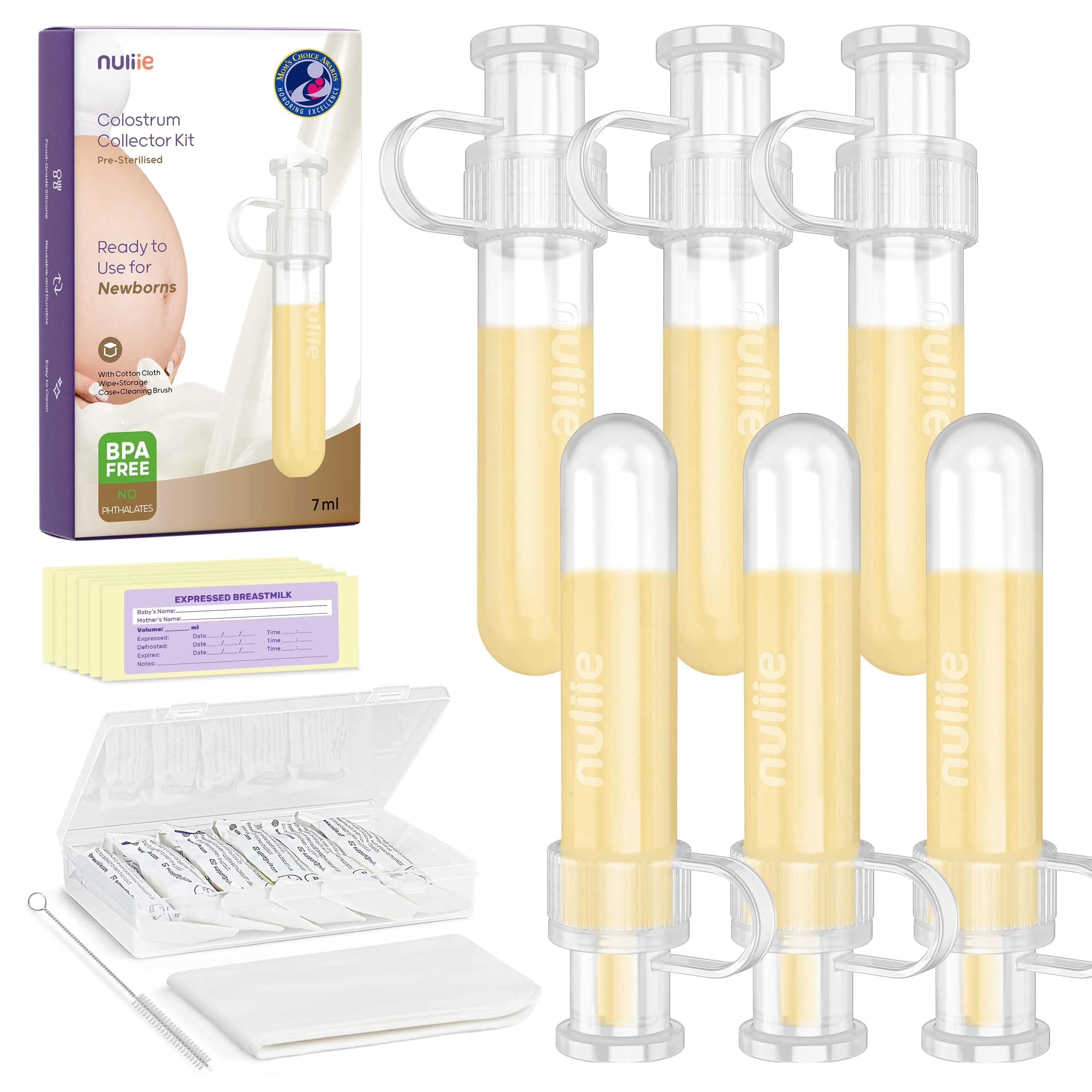Nuliie Colostrum Collector Kit with Storage Case & Cleaning Brush, 7ml 6-Piece Set | USA-Imported Breast Milk Collection - main product image