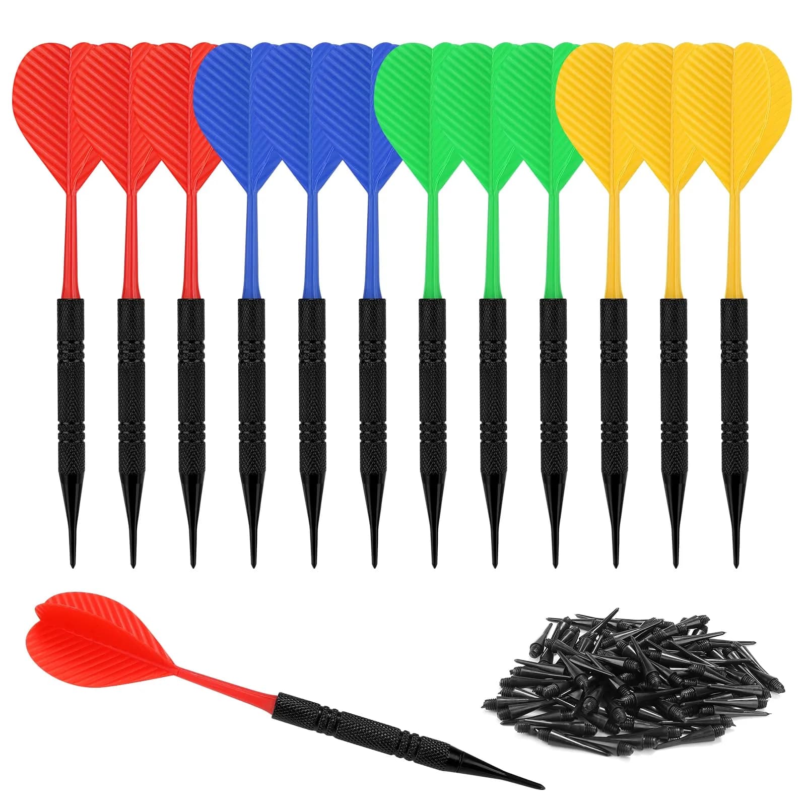 Accmor 12 Pack Soft Tip Darts Set with 100 Extra Tips | Black, 14.8cm (5.8 inch) - main product image